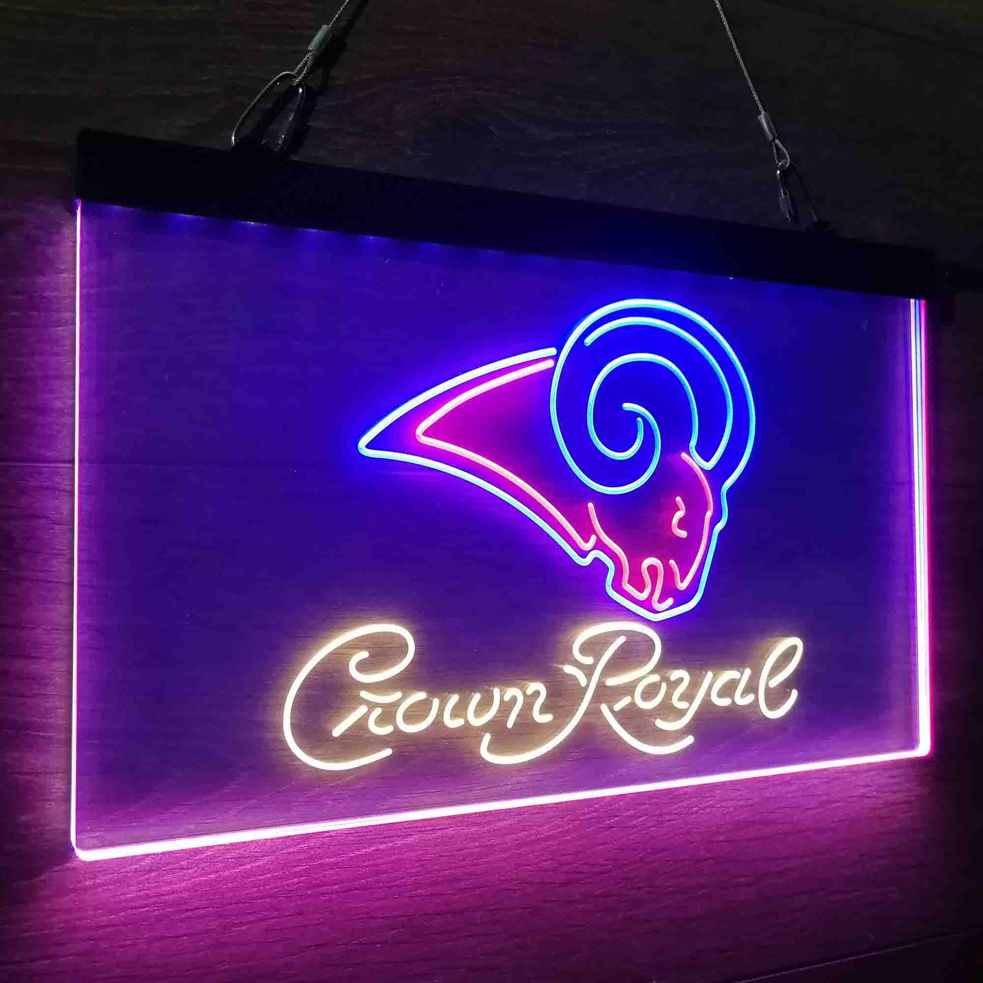 Crown Royal Bar Los Angeles Rams Neon LED Sign 3 Colors