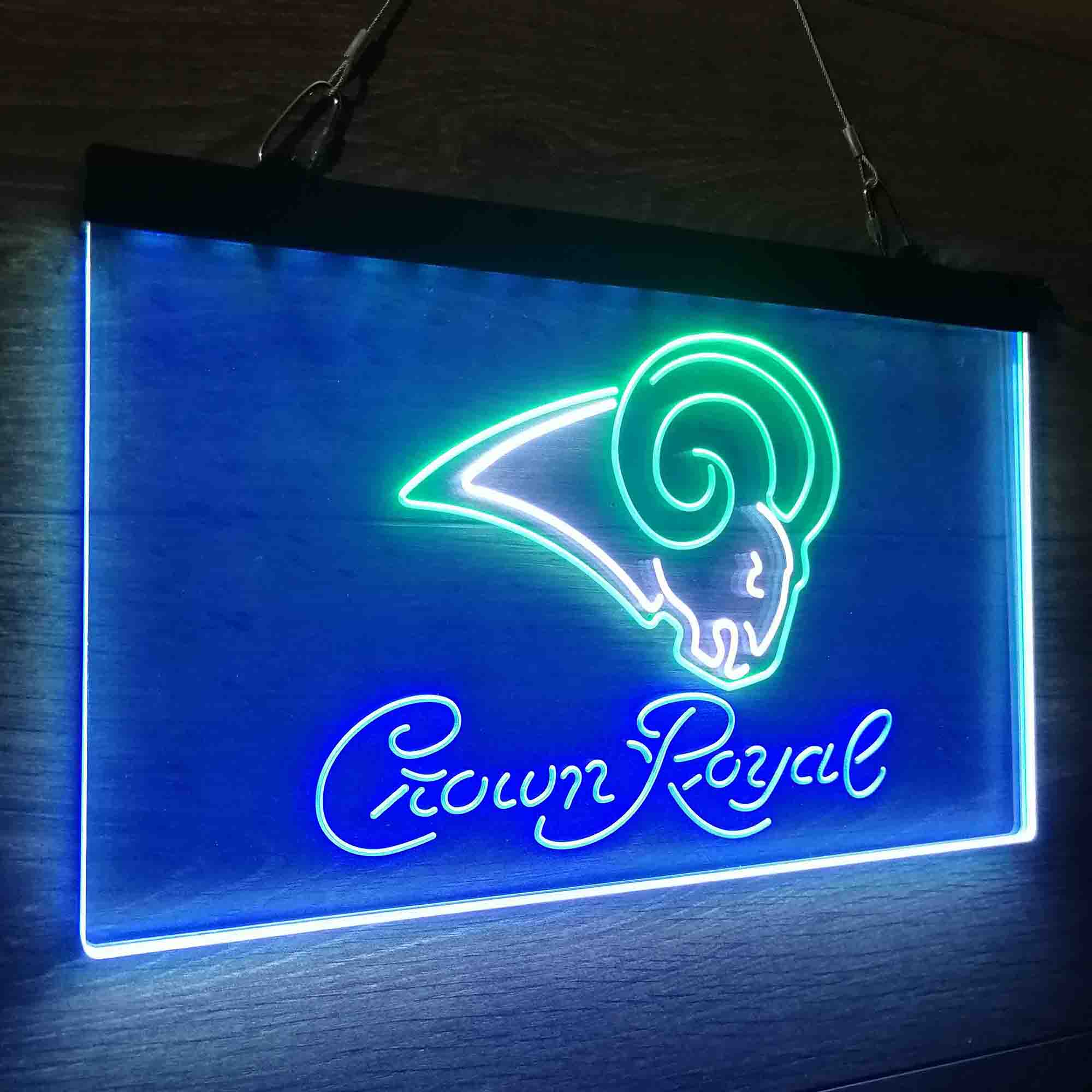 Crown Royal Bar Los Angeles Rams Neon LED Sign 3 Colors