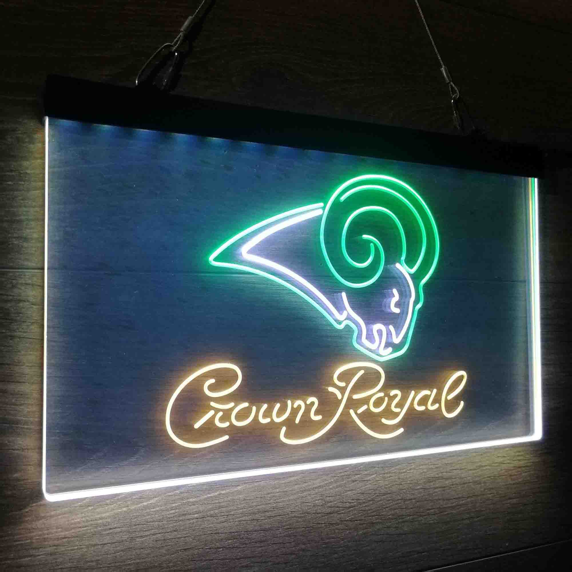 Crown Royal Bar Los Angeles Rams Neon LED Sign 3 Colors