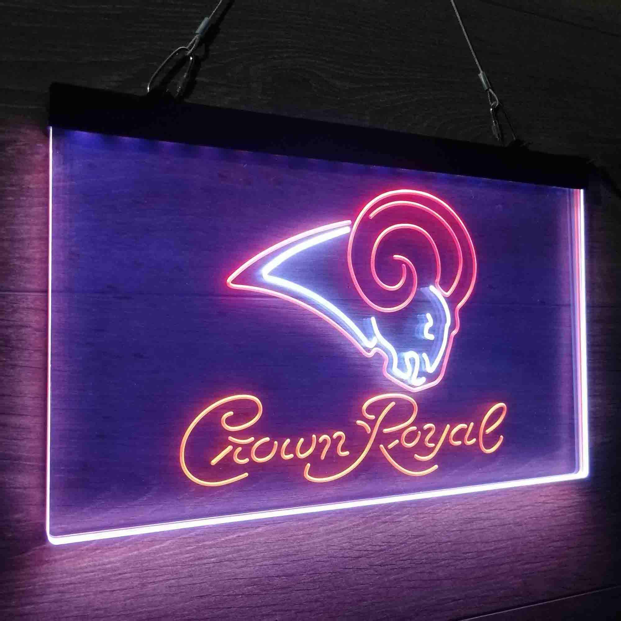 Crown Royal Bar Los Angeles Rams Neon LED Sign 3 Colors