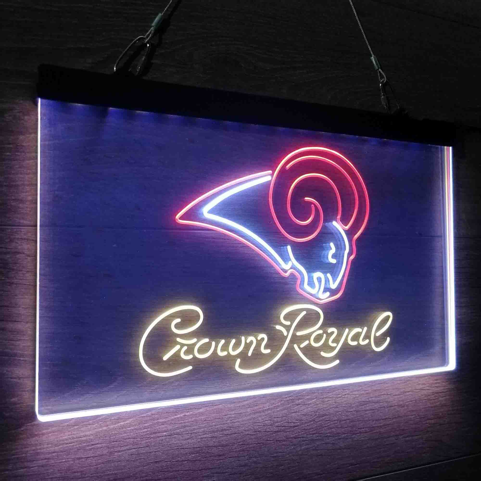 Crown Royal Bar Los Angeles Rams Neon LED Sign 3 Colors