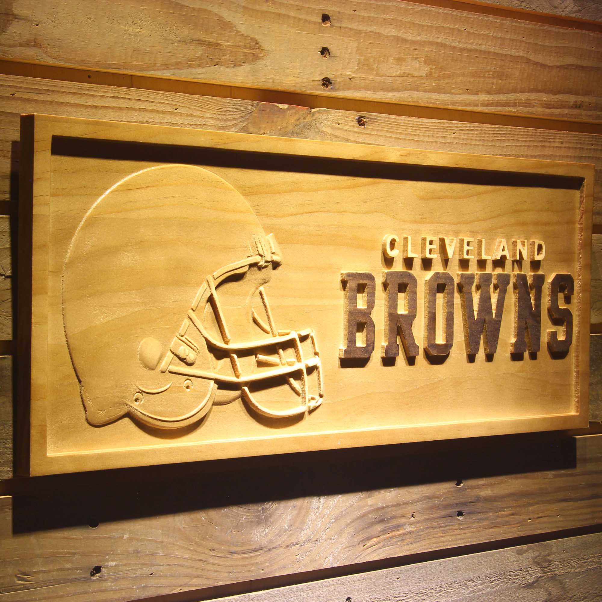 Cleveland Browns  3D Solid Wooden Craving LED Light Sign