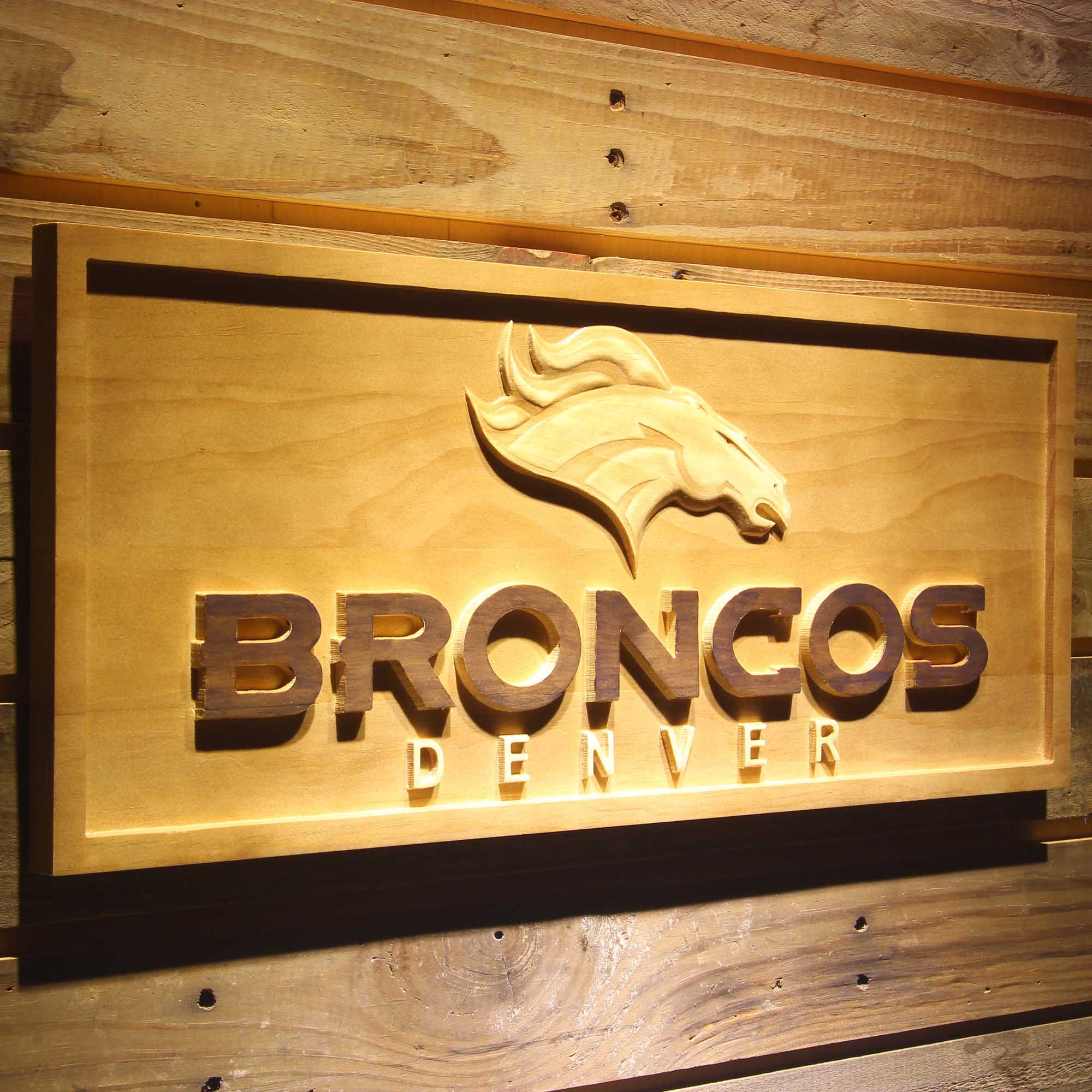 Denver Broncos 3D Solid Wooden Craving Sign