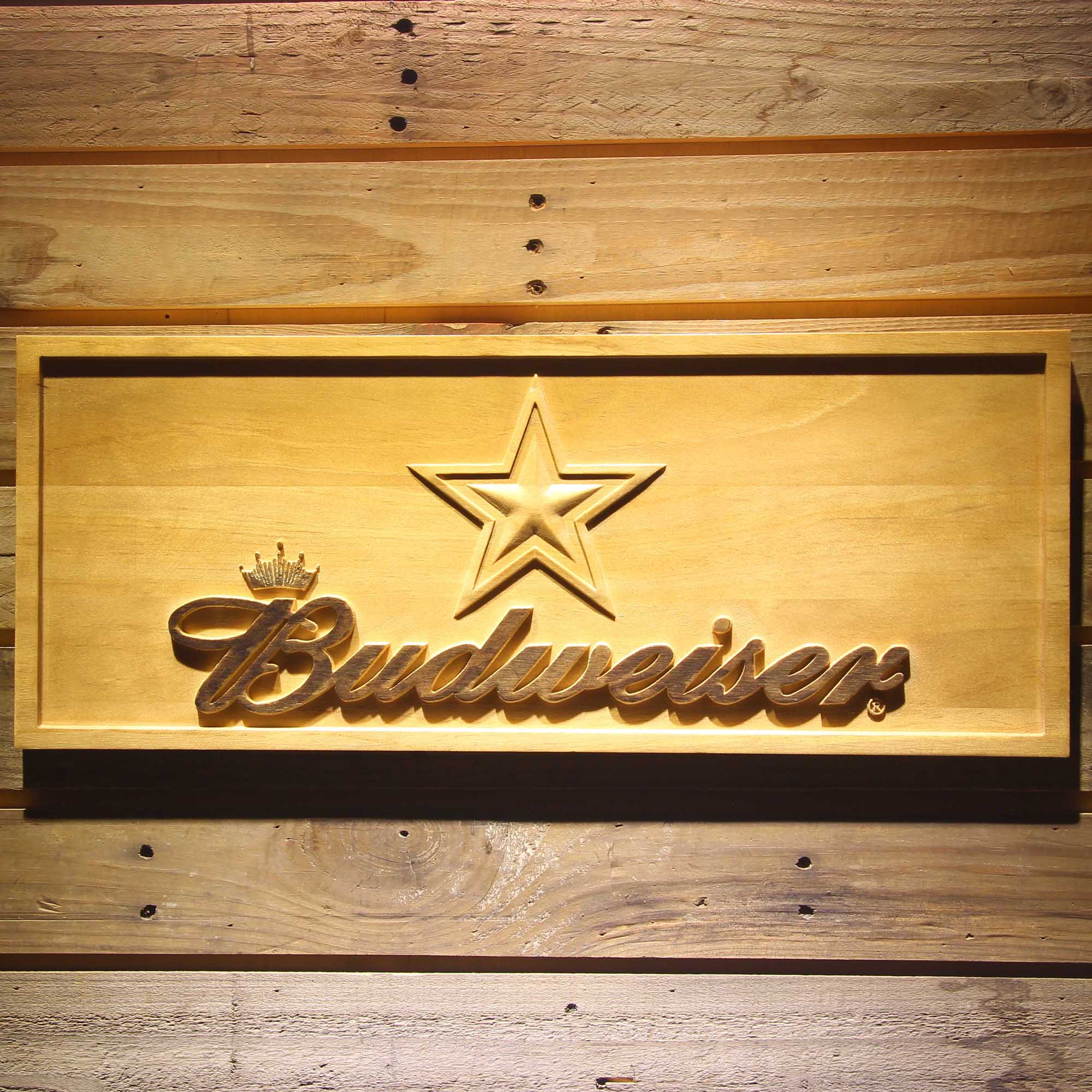 Dallas Cowboys Budweiser 3D Solid Wooden Craving Sign