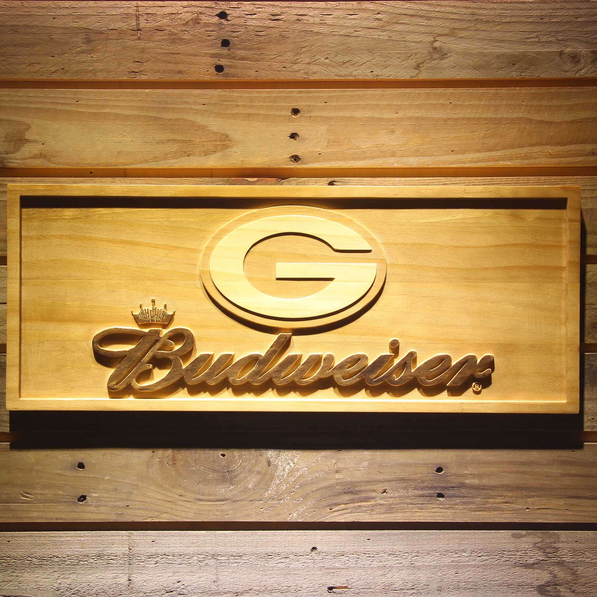 Green Bay Packers Budweiser 3D Solid Wooden Craving Sign