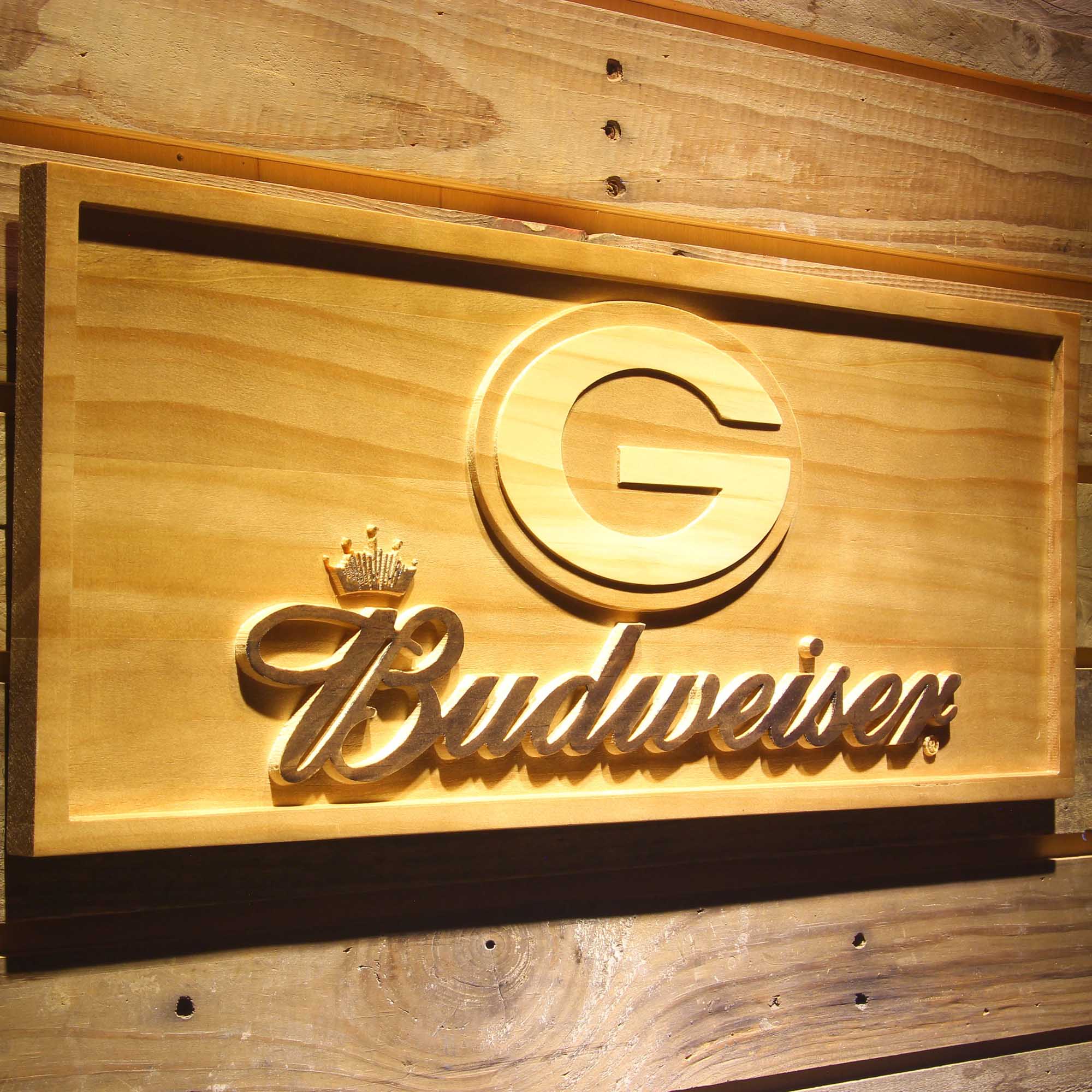 Green Bay Packers Budweiser 3D Solid Wooden Craving Sign