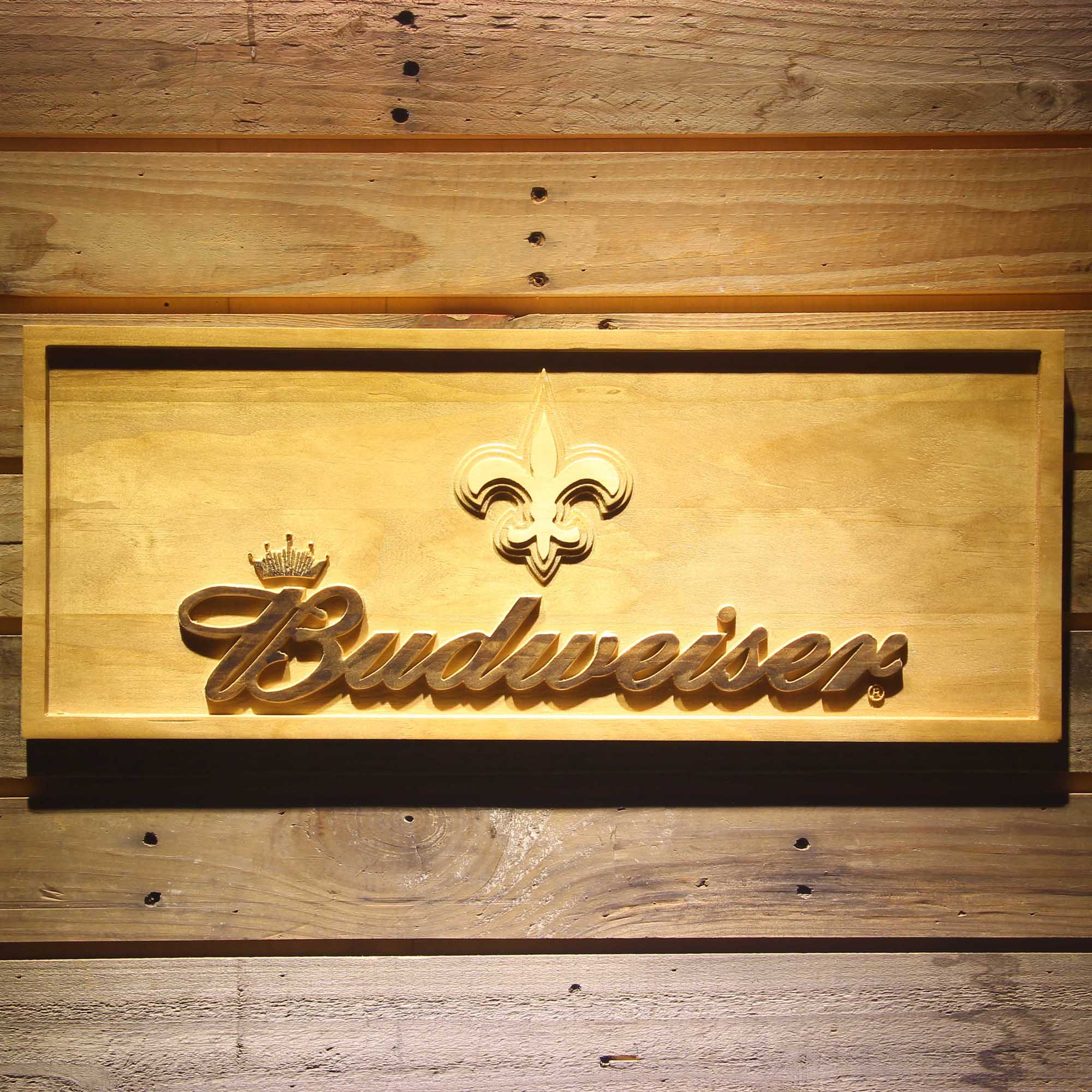 New Orleans Saints Budweiser 3D Solid Wooden Craving Sign