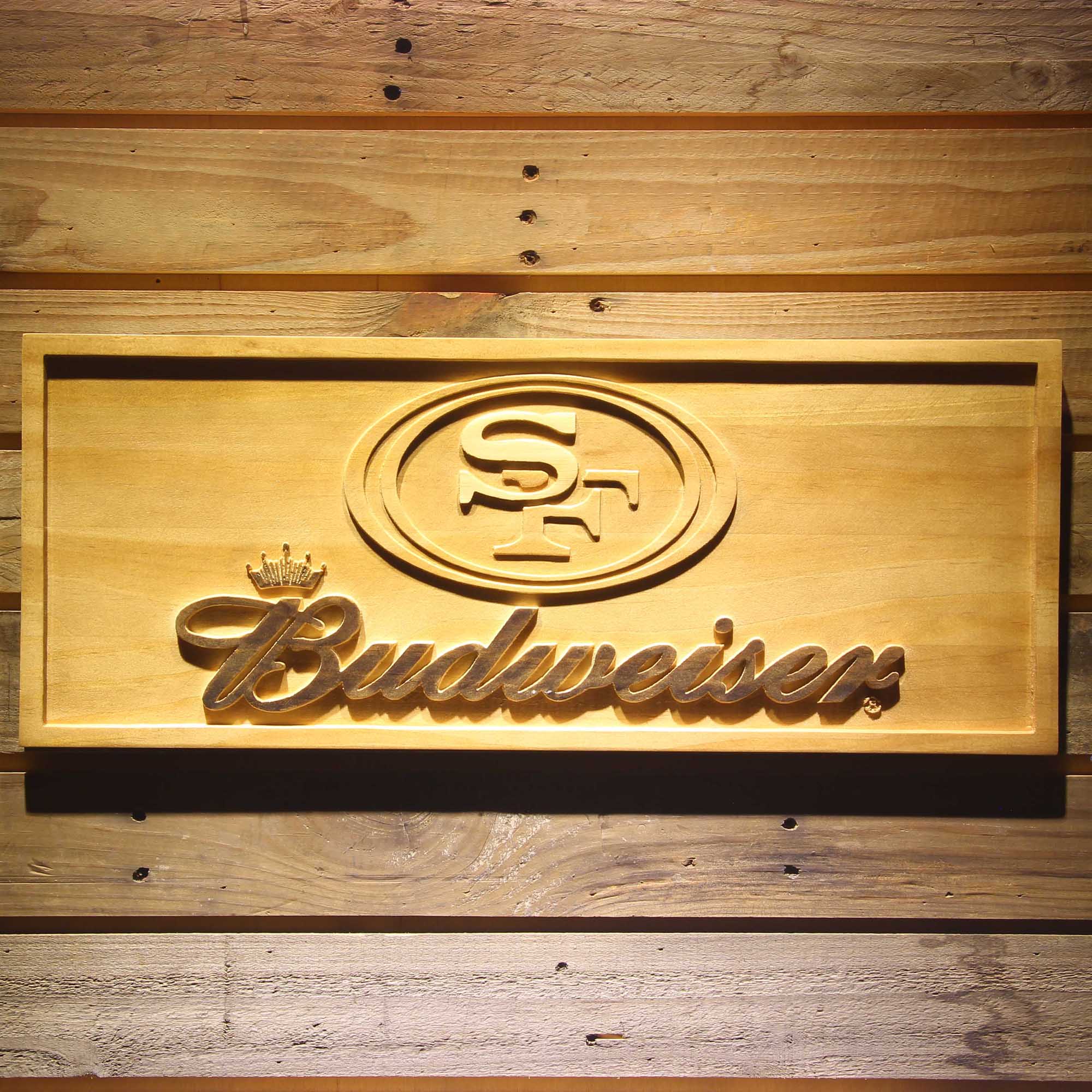 San Francisco 49ers Budweiser 3D Solid Wooden Craving Sign