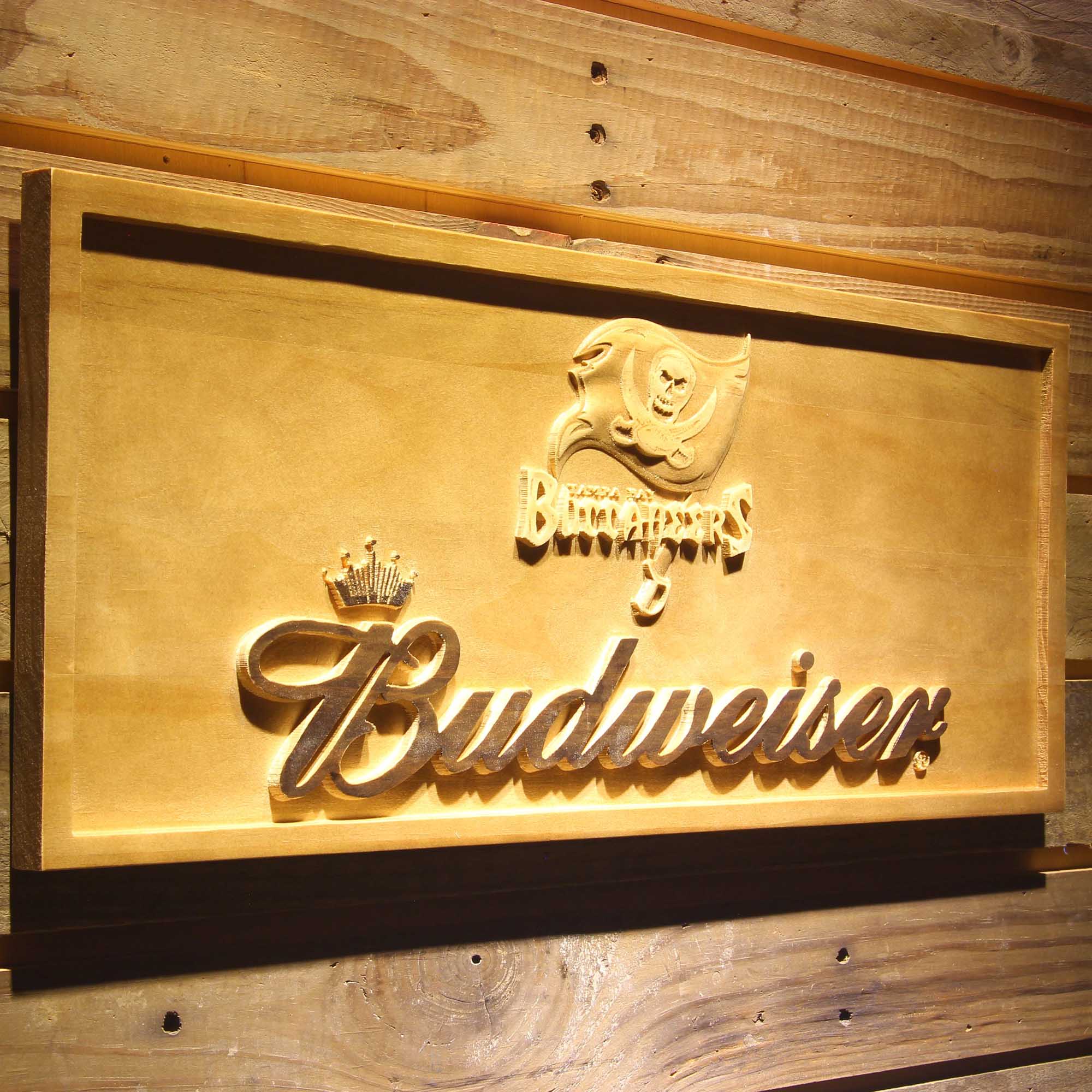 Tampa Bay Buccaneers Budweiser 3D Solid Wooden Craving Sign