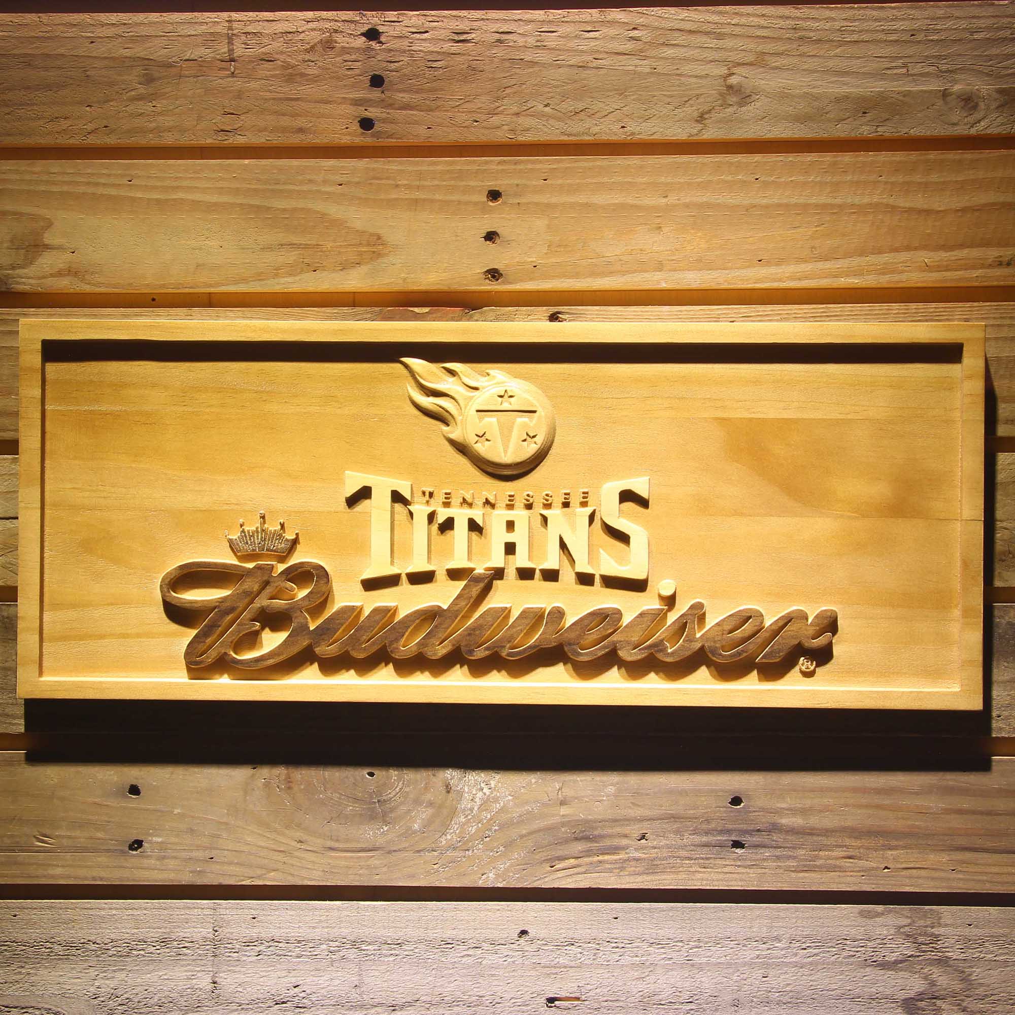 Tennessee Titans Budweiser 3D Solid Wooden Craving Sign