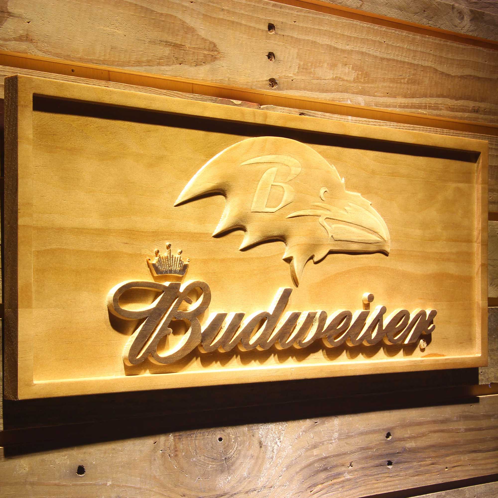 Baltimore Ravens Budweiser 3D Solid Wooden Craving Sign