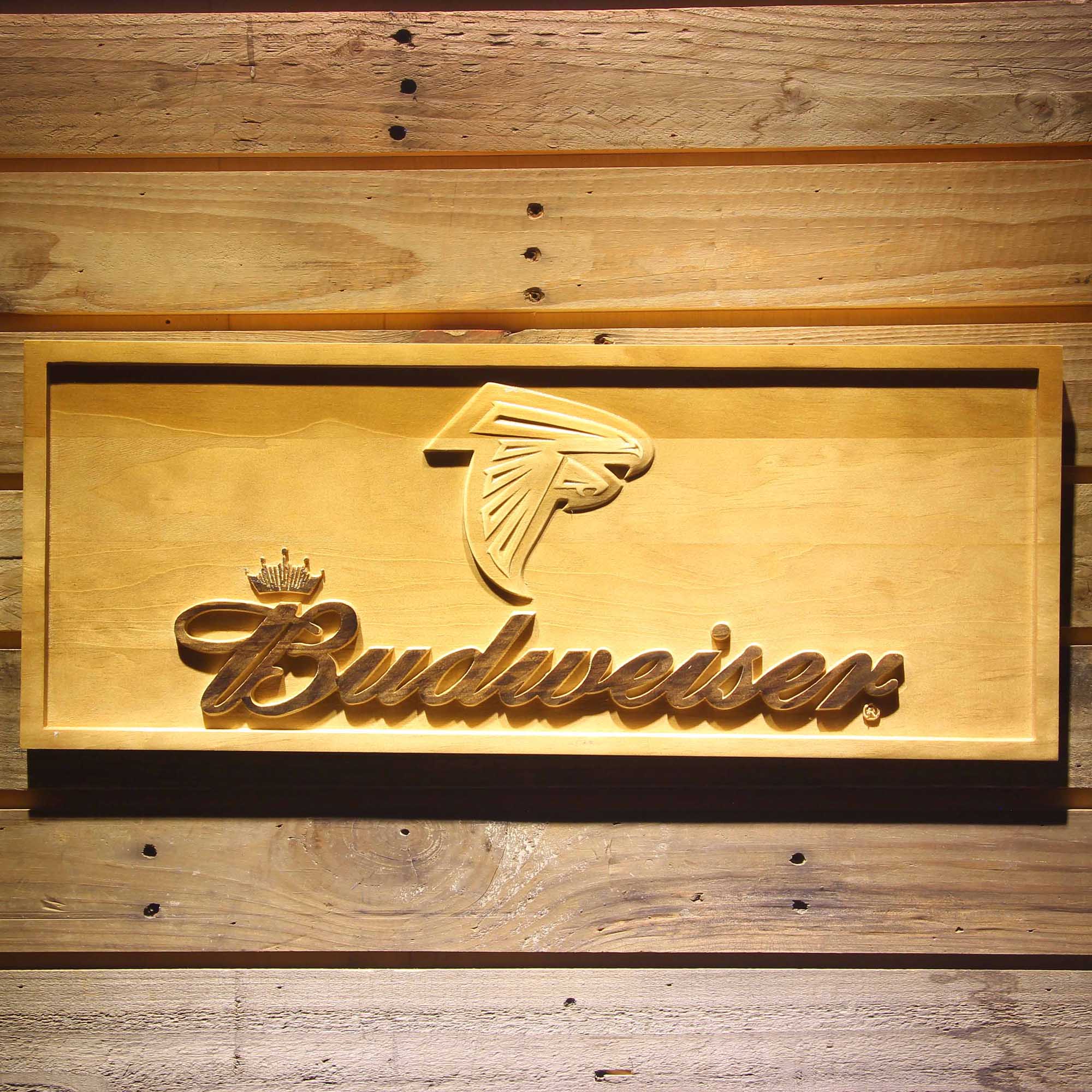 Atlanta Falcons Budweiser 3D Solid Wooden Craving Sign