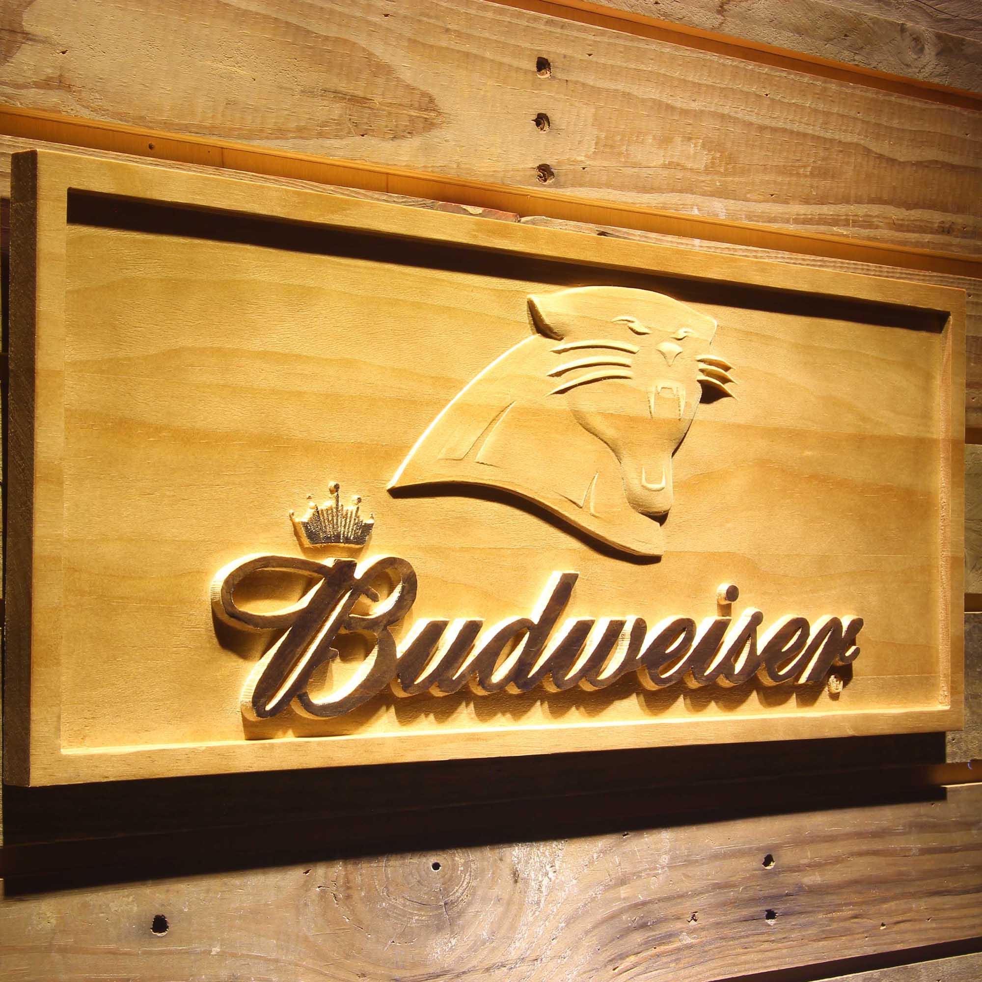 Carolina Panthers Budweiser 3D Solid Wooden Craving Sign