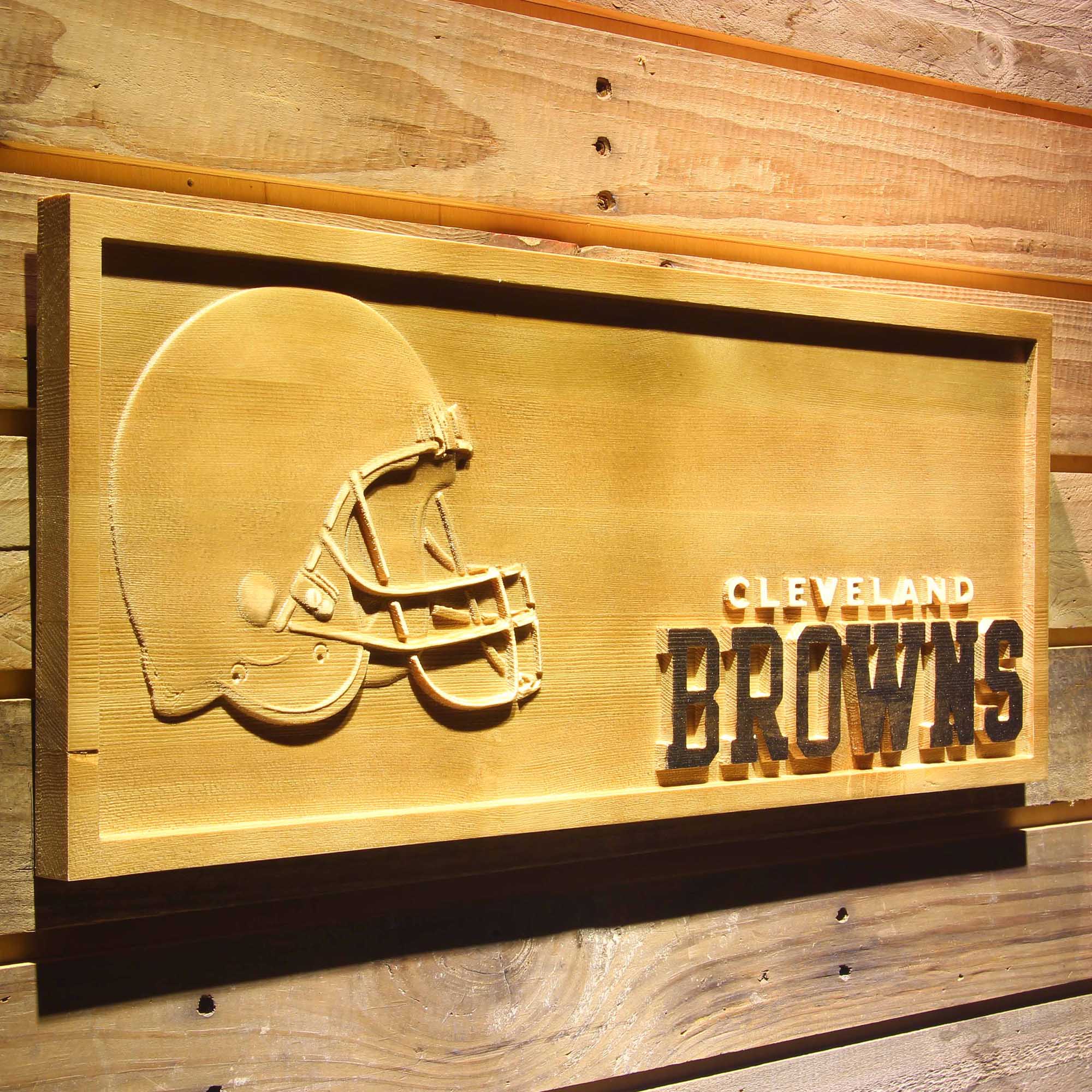 Cleveland Browns 3D Solid Wooden Craving LED Light Sign