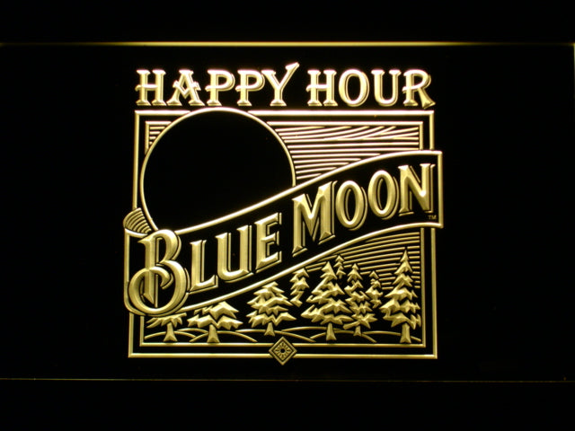 Blue Moon Old Logo Happy Hour Neon Light LED Sign