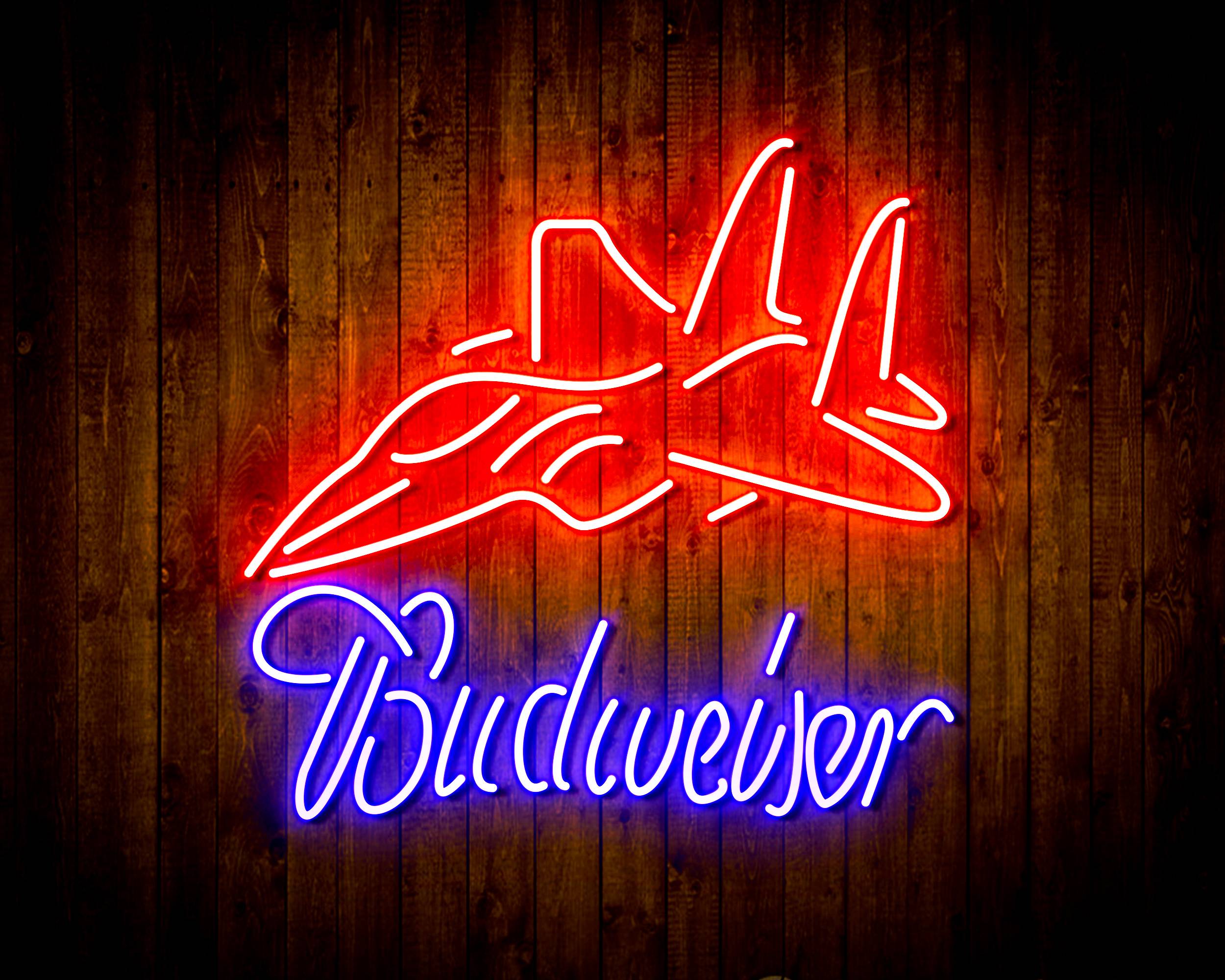 Budweiser with Jet Fighter Handmade LED Neon Light Sign