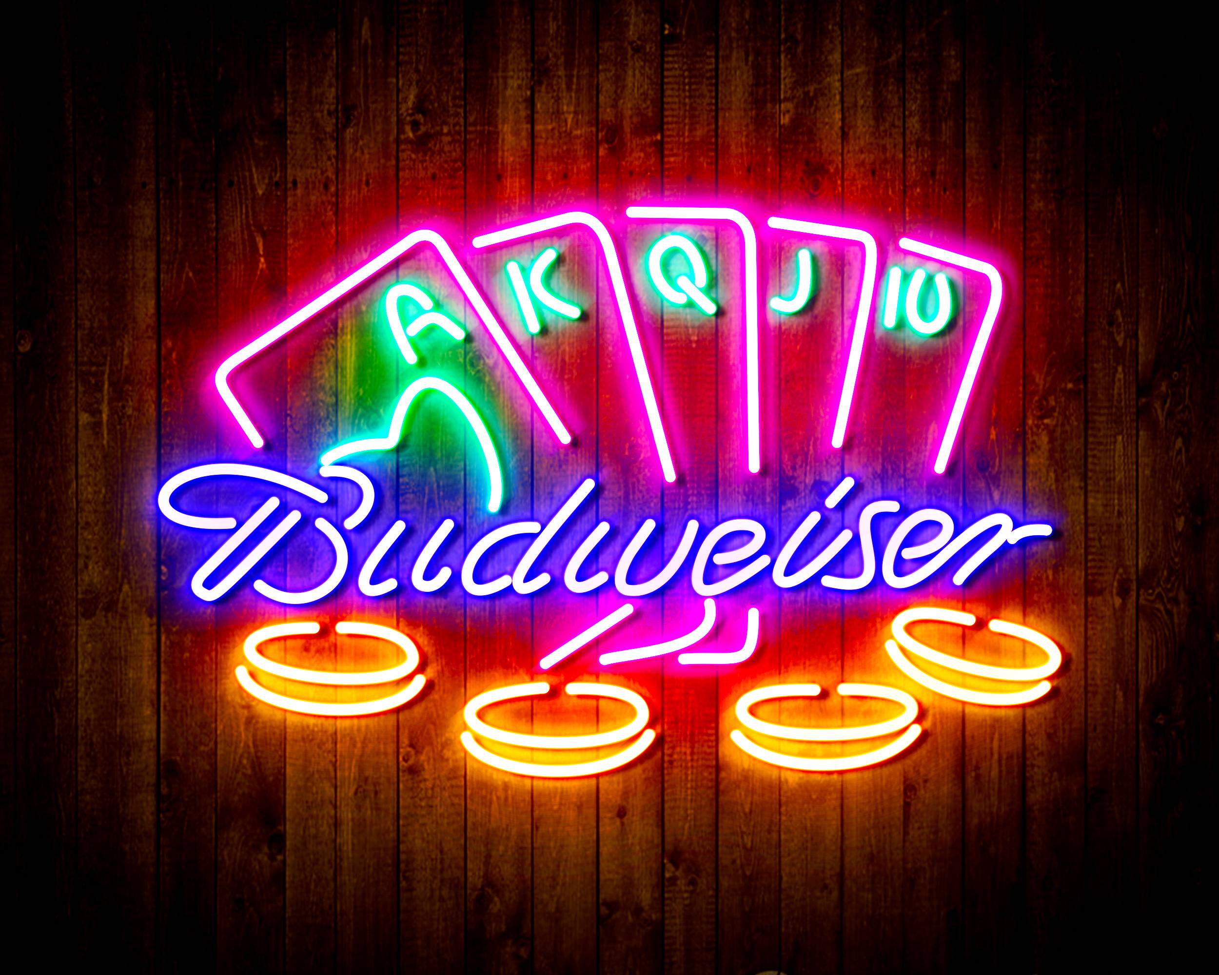Budweiser Casino Cards Game Handmade LED Neon Light Sign