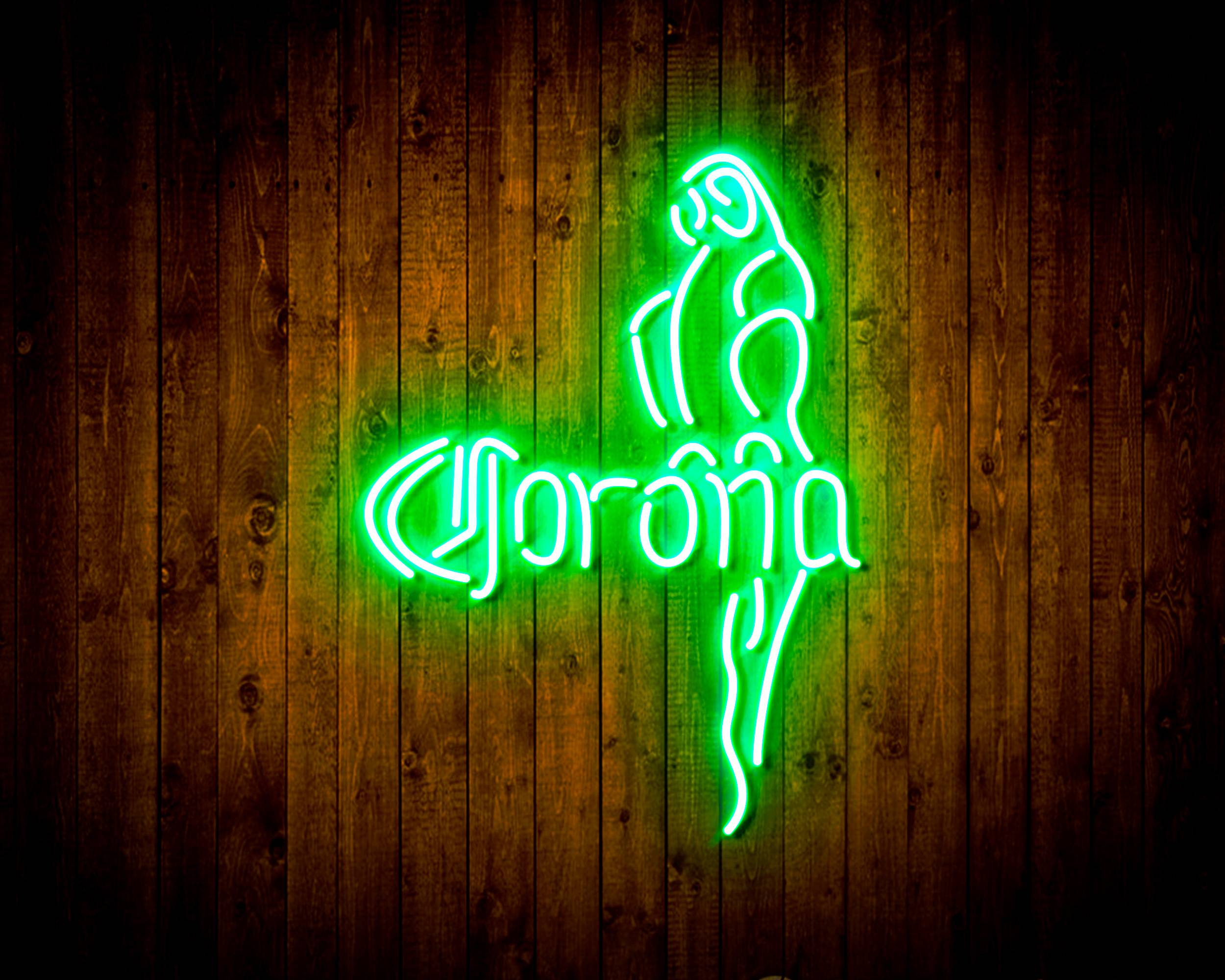 Corona with Parrot Handmade LED Neon Light Sign
