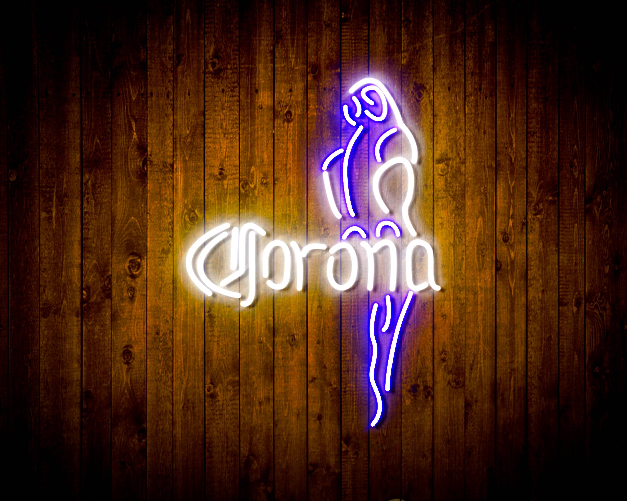 Corona with Parrot Handmade LED Neon Light Sign