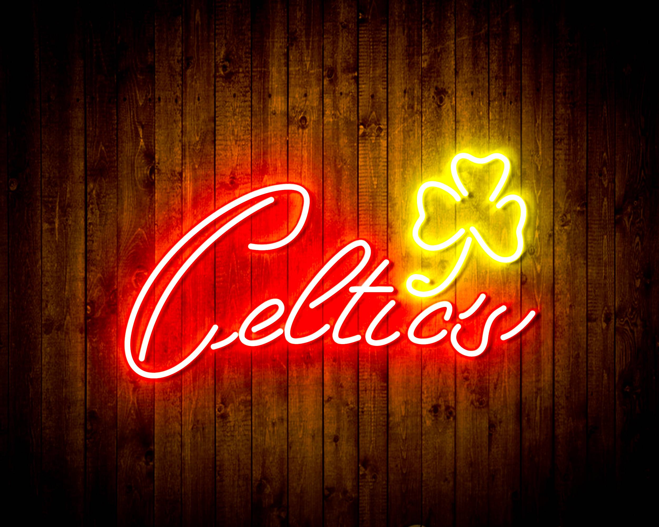Boston Celtics Neon Poster by Yu Mi - Pixels