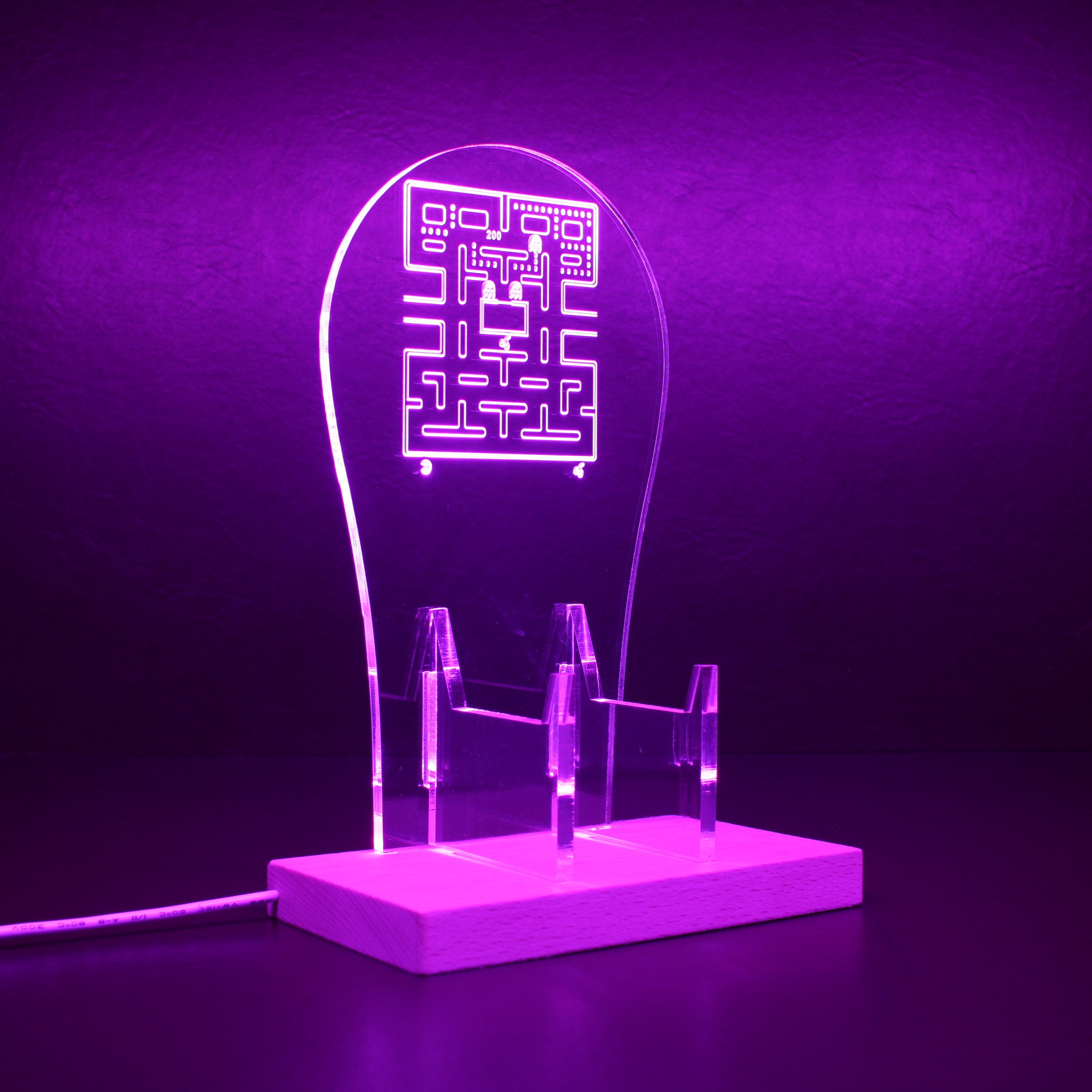 PAC-MAN Classic Led Headset Controller Stand Wooden Base - LED LAB CAVE