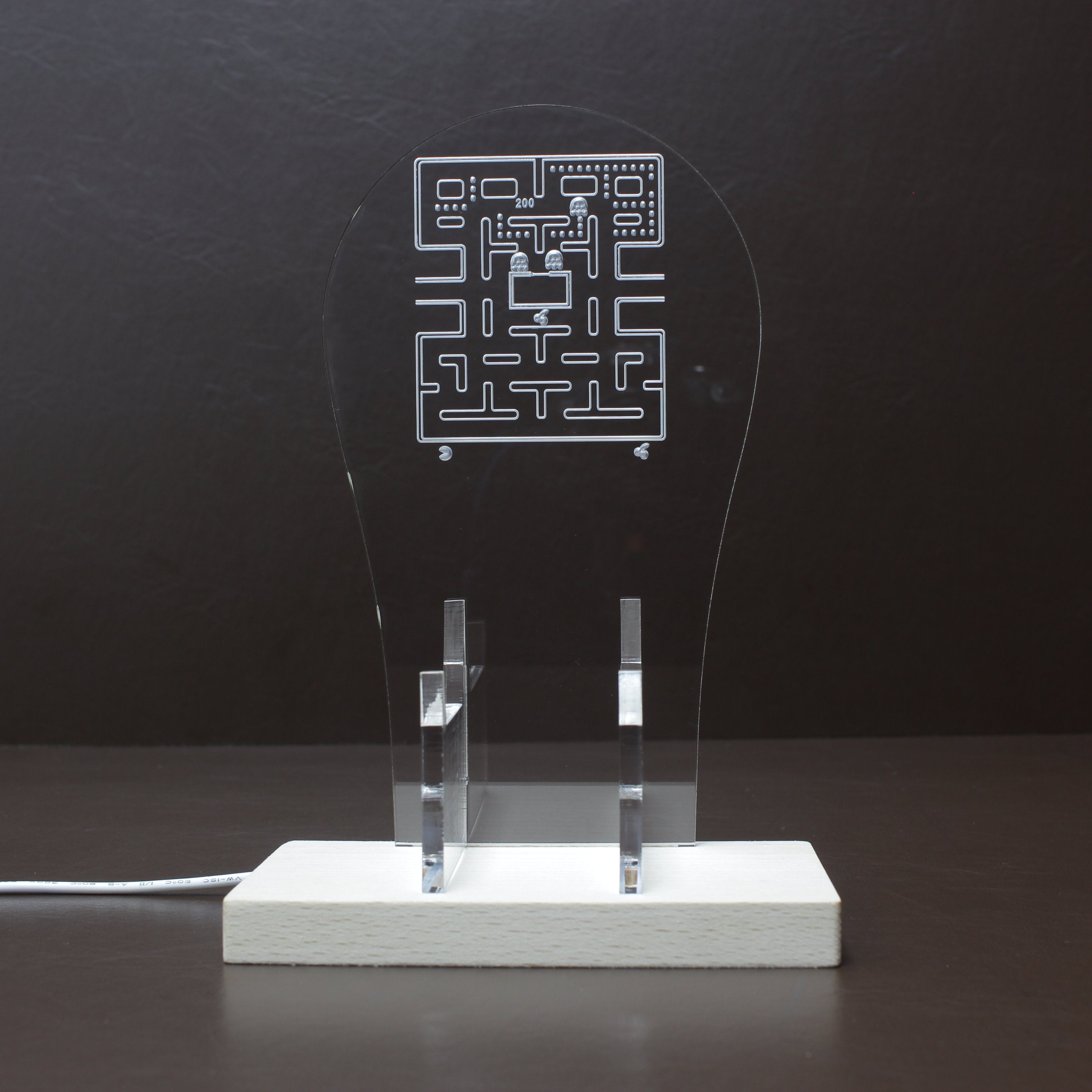 PAC-MAN Classic Led Headset Controller Stand Wooden Base - LED LAB CAVE