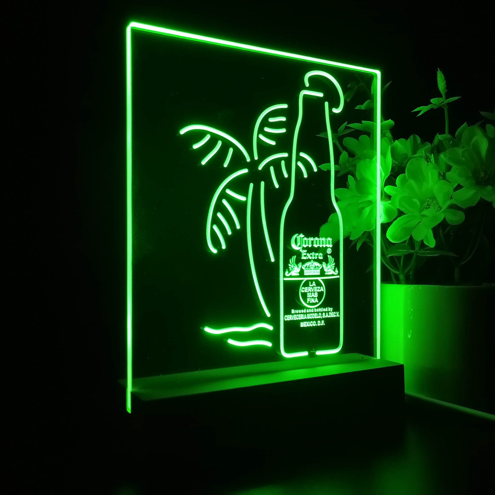 Corona Extra Bottle Palm Tree 3D LED Illusion Night Light Table Lamp