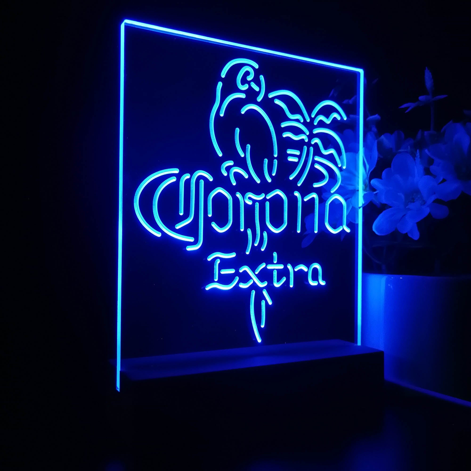 Corona Extra Parrot Bird Palm Tree 3D LED Illusion Night Light Table Lamp