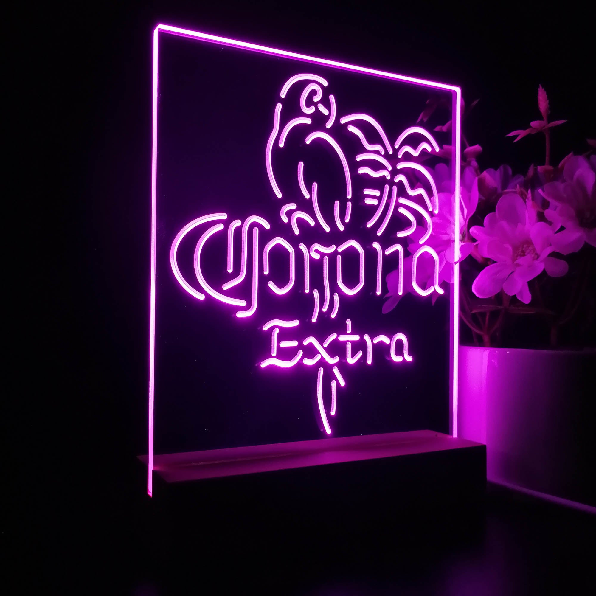 Corona Extra Parrot Bird Palm Tree 3D LED Illusion Night Light Table Lamp
