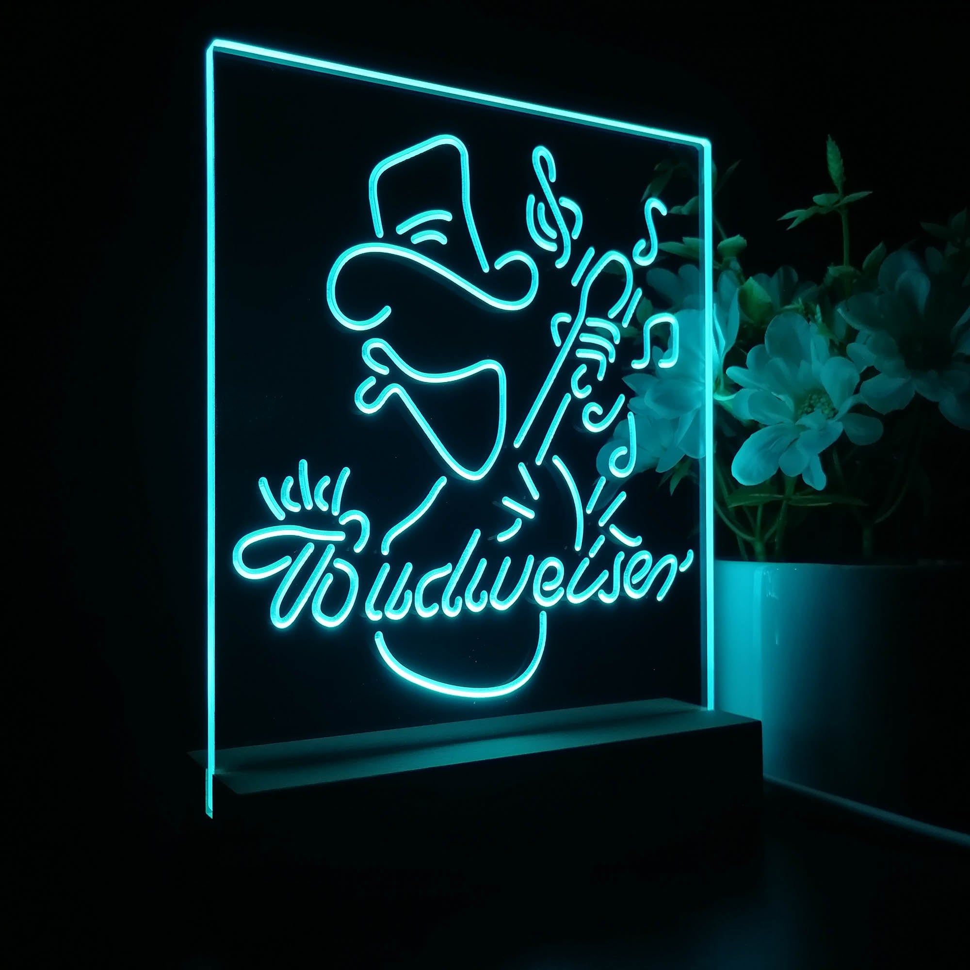 Budweiser Cowboy Play Guitar 3D LED Illusion Night Light Table Lamp