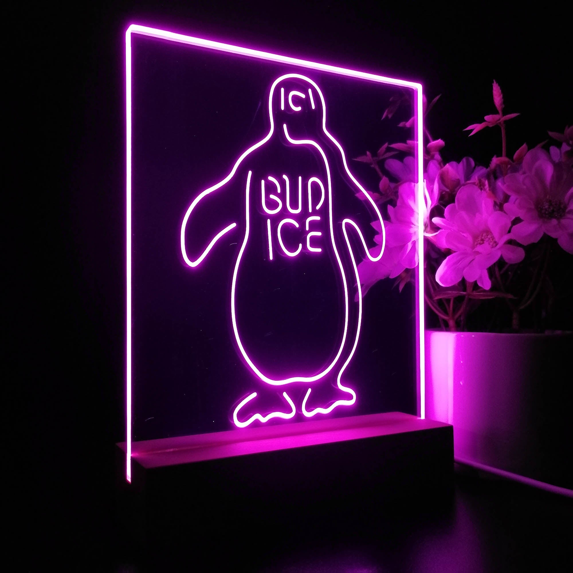 Bud Ice Penguin Beer 3D LED Illusion Night Light Table Lamp