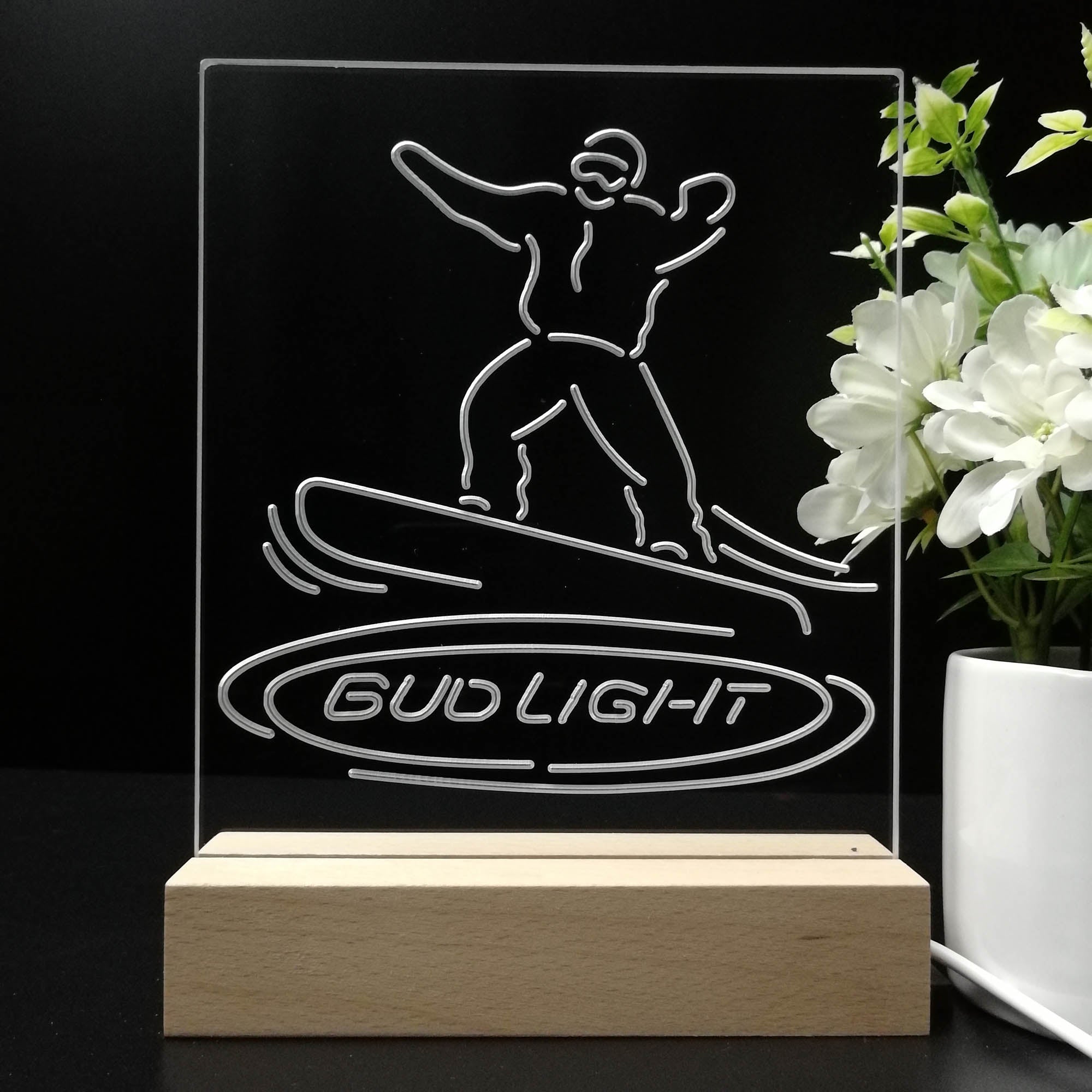 Bud Light Snowboarder 3D LED Illusion Night Light Table Lamp