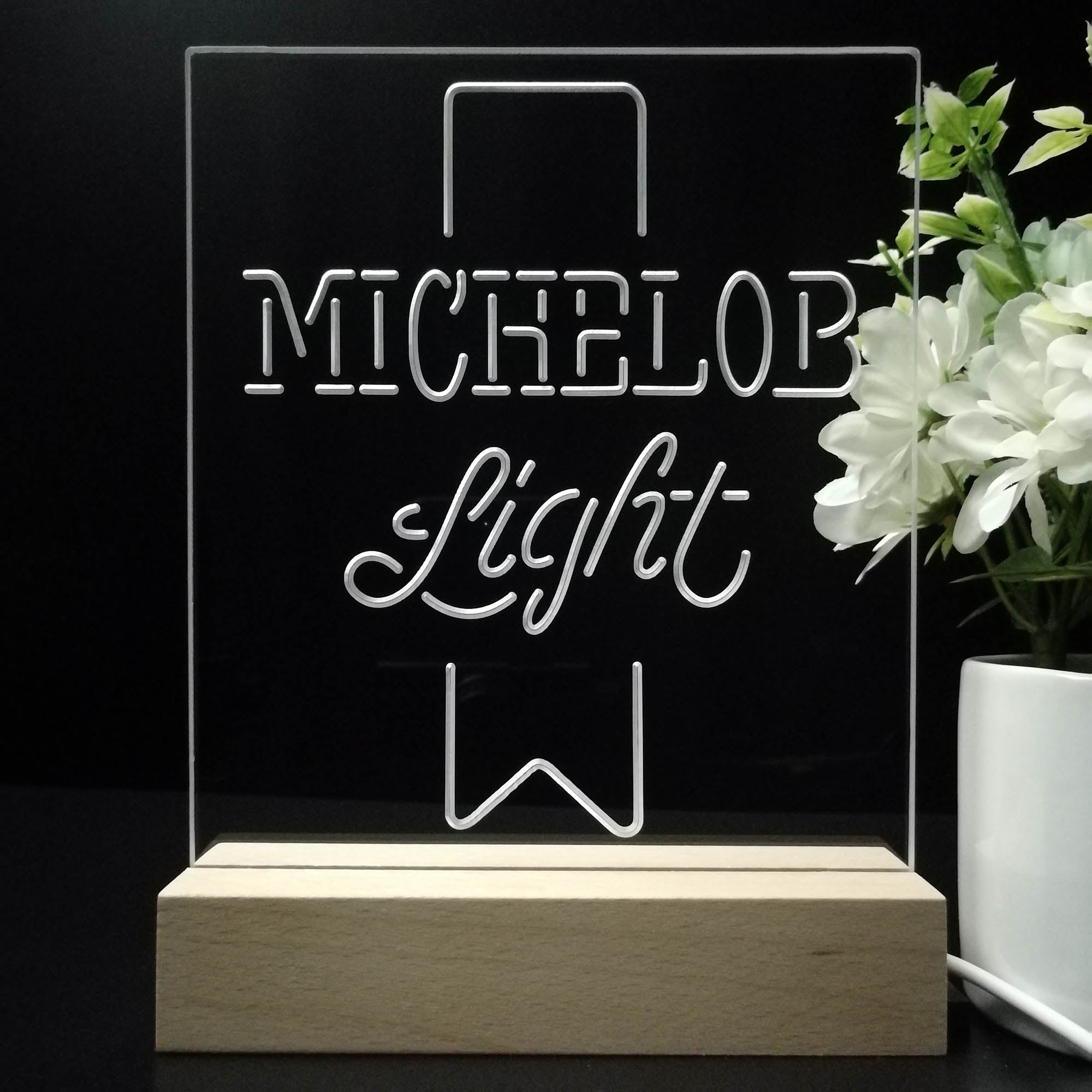 Michelob Light Red Ribbon 3D LED Optical Illusion Night Light Table Lamp