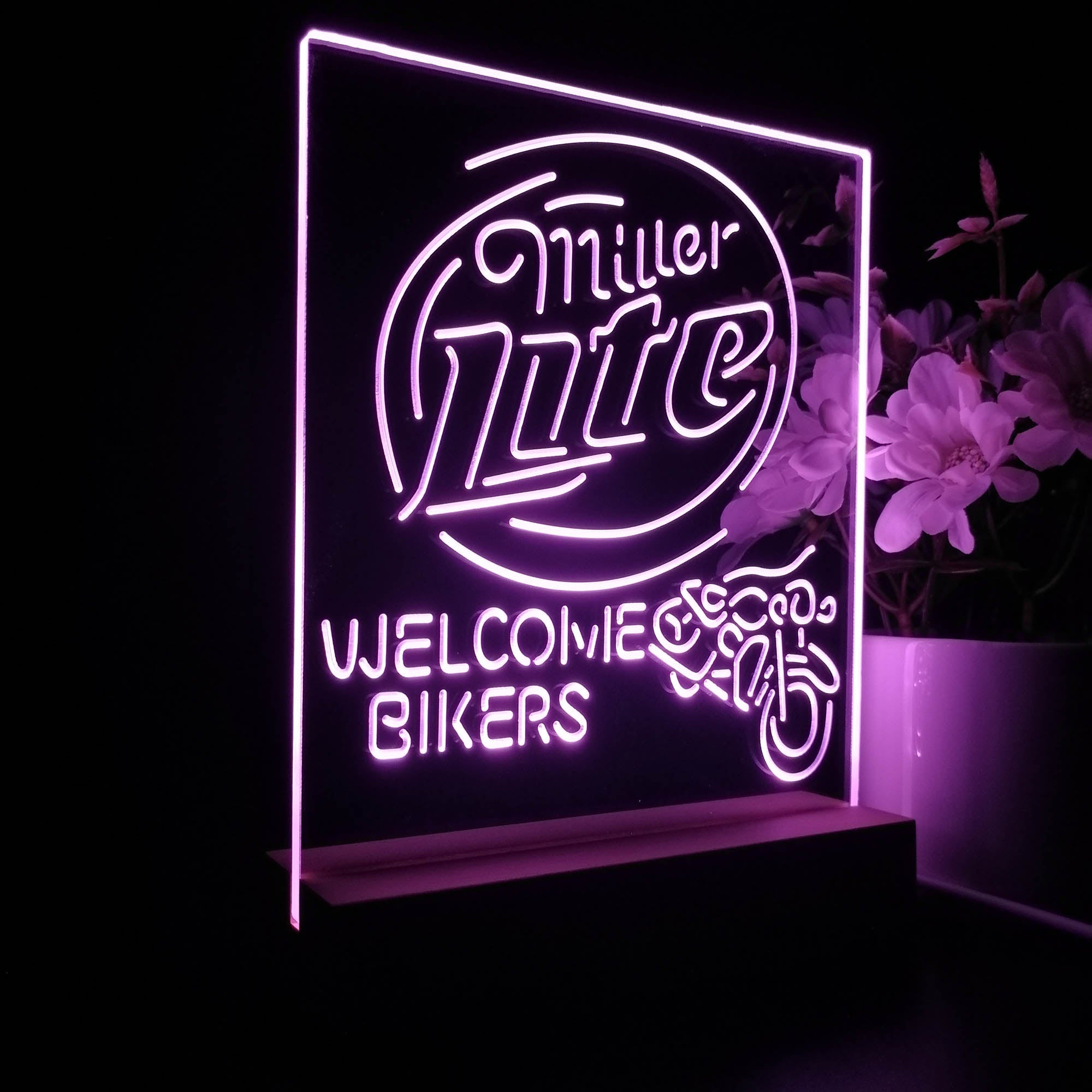 Miller Lite Motorcycle Bikers 3D LED Illusion Night Light Table Lamp