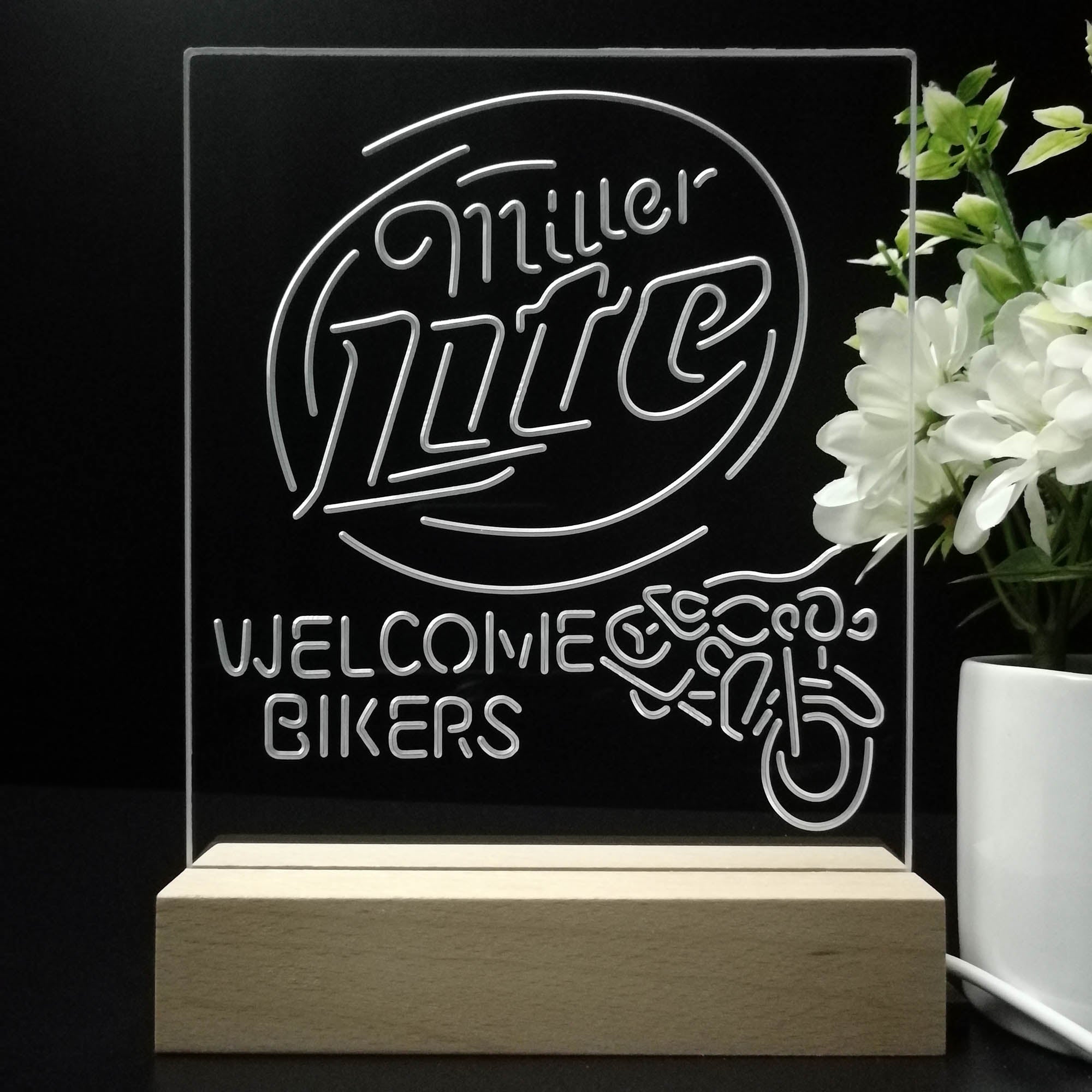 Miller Lite Motorcycle Bikers 3D LED Illusion Night Light Table Lamp