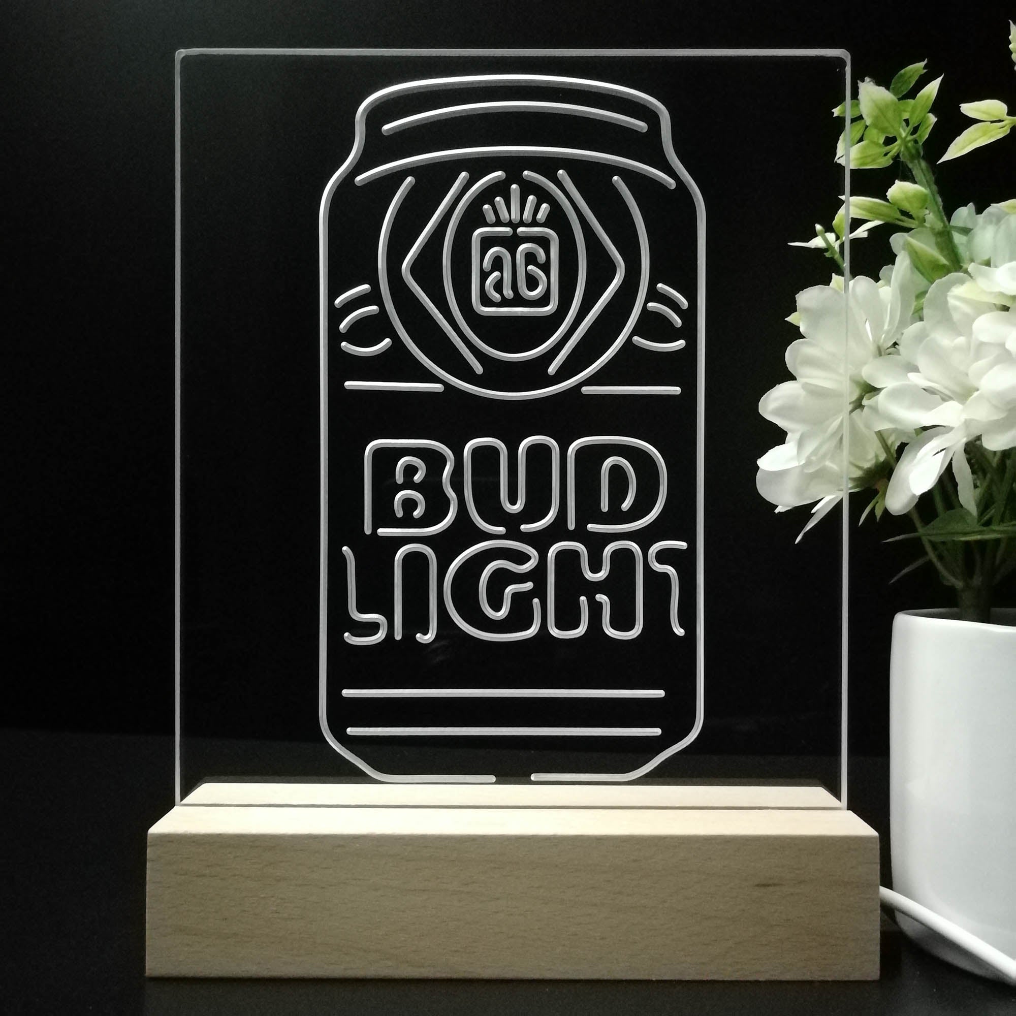 Bud Light Bottle Vertical Beer 3D LED Optical Illusion Night Light Table Lamp