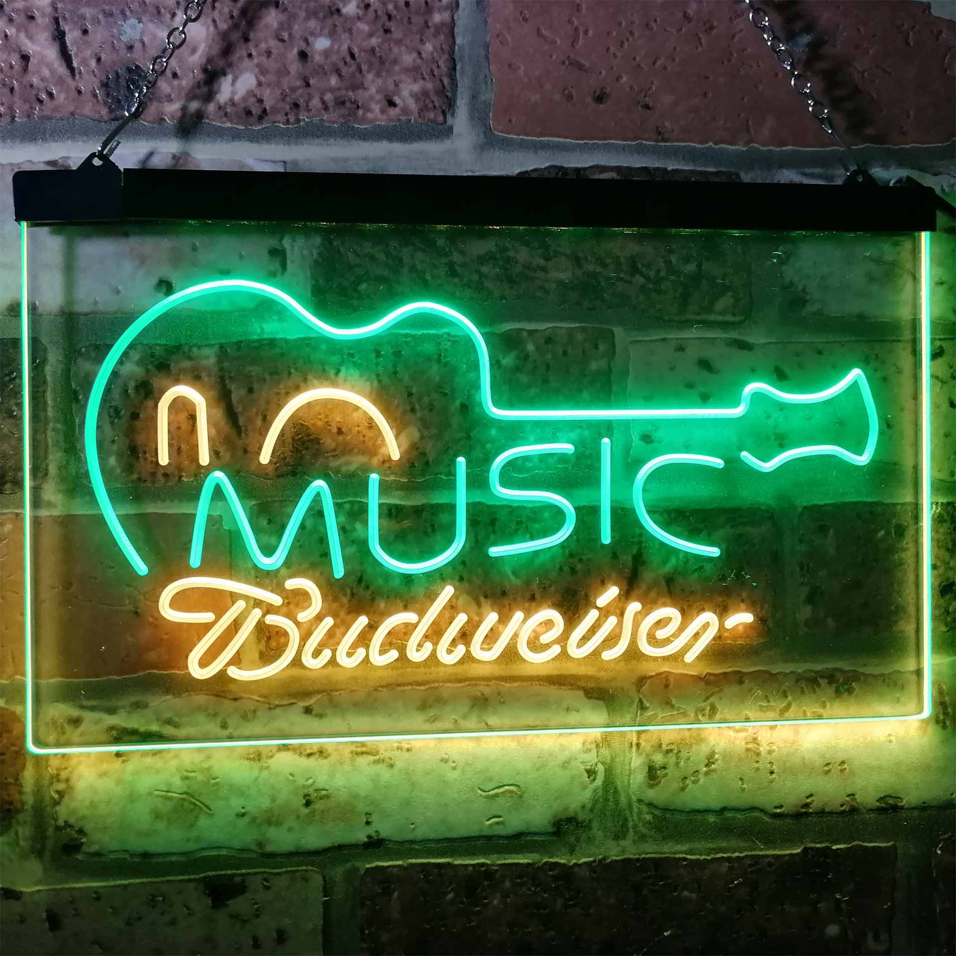 Budweiser Music Guitar Beer Bar Decor Neon LED Sign