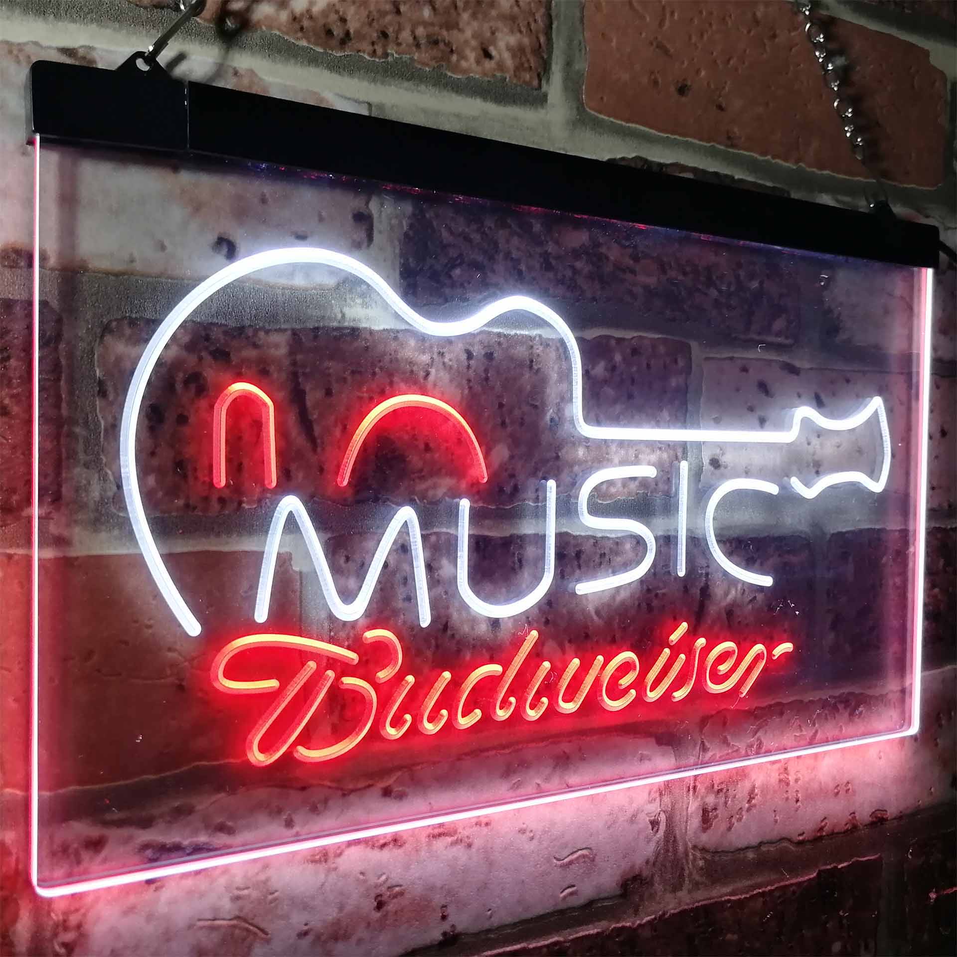 Budweiser Music Guitar Beer Bar Decor Neon LED Sign