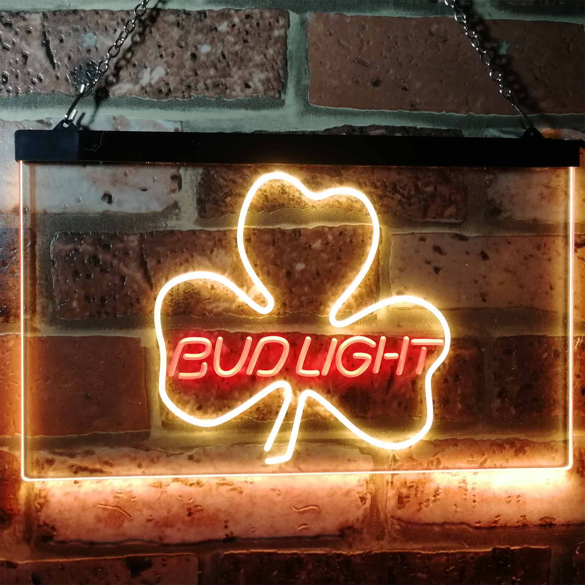 Bud Light Shamrock Beer Bar Neon LED Sign