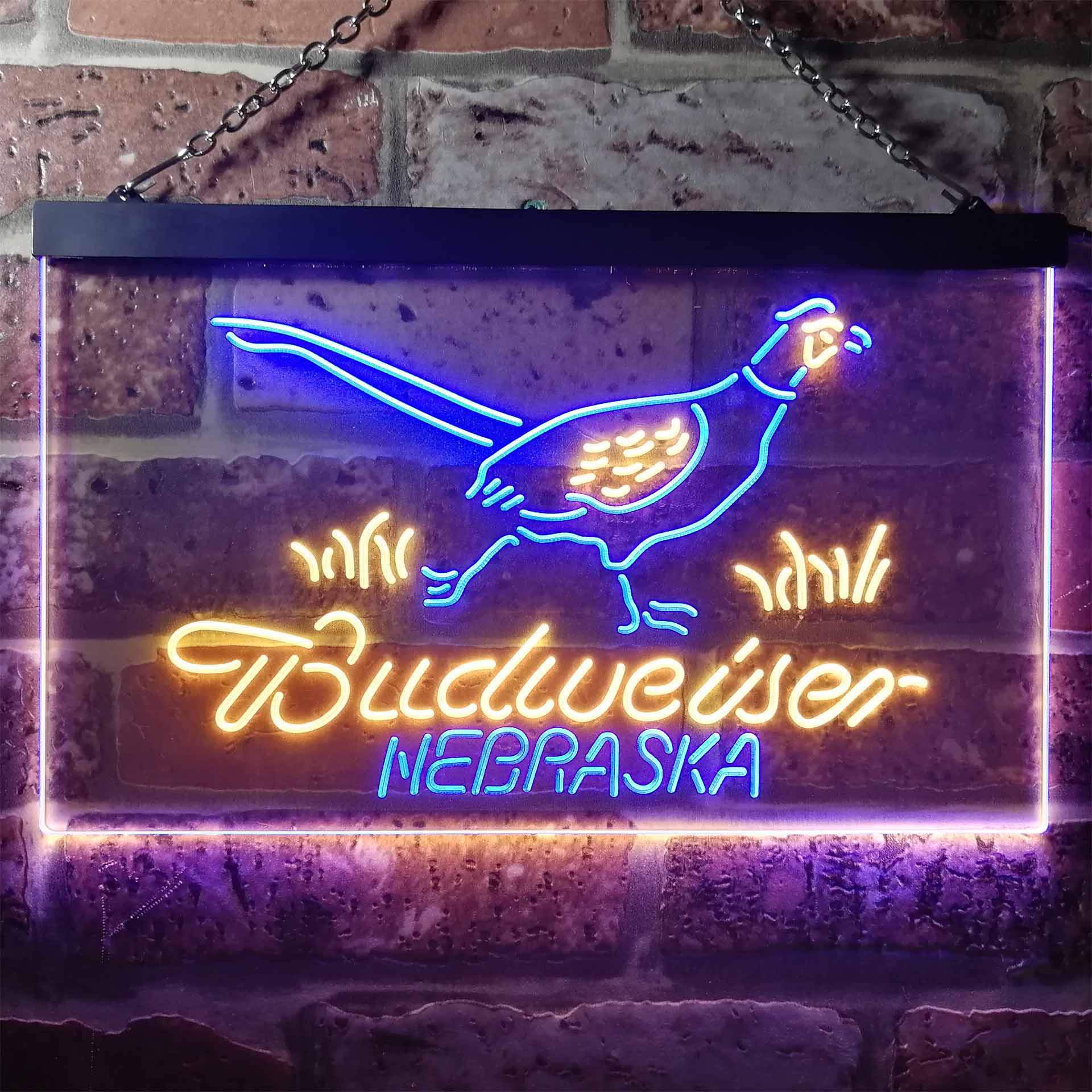 Nebraska Pheasant Hunter Budweiser's Neon LED Sign