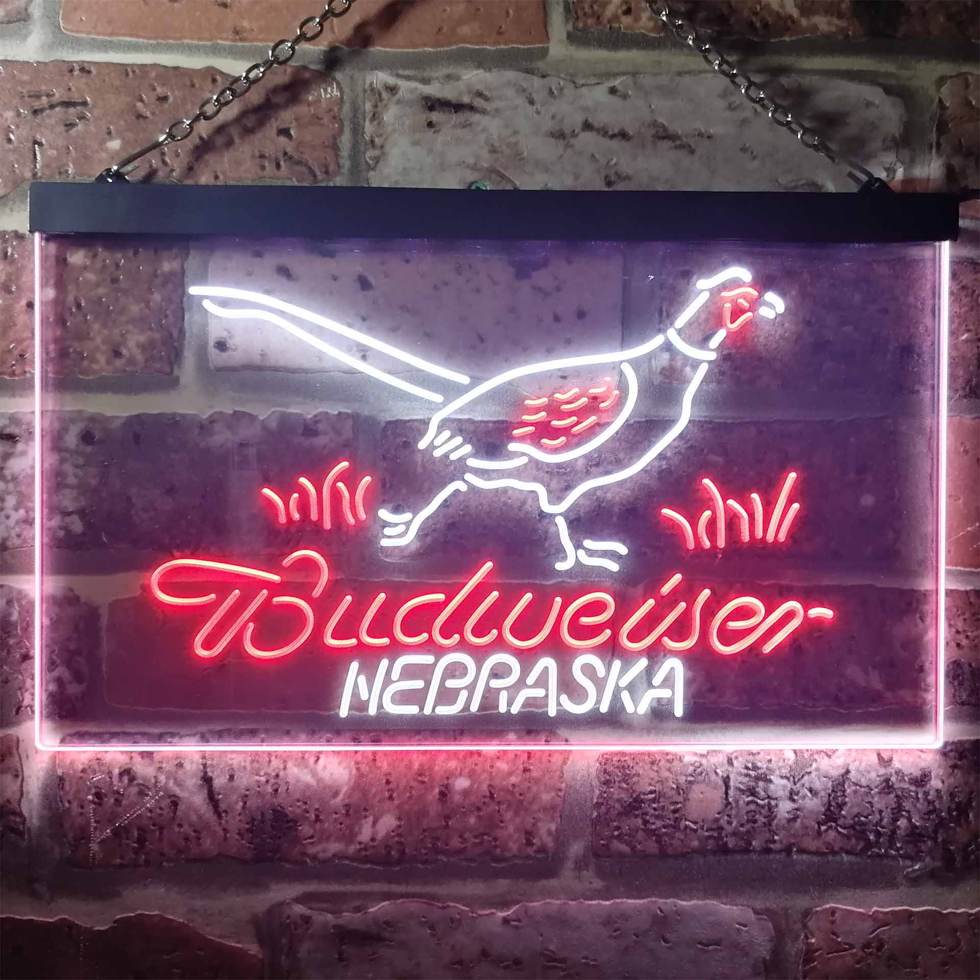 Nebraska Pheasant Hunter Budweiser's Neon LED Sign