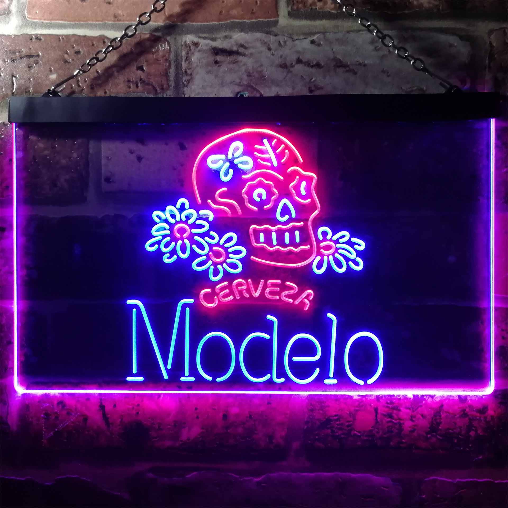 Cerveza Modelo Skull Bar Neon LED Sign