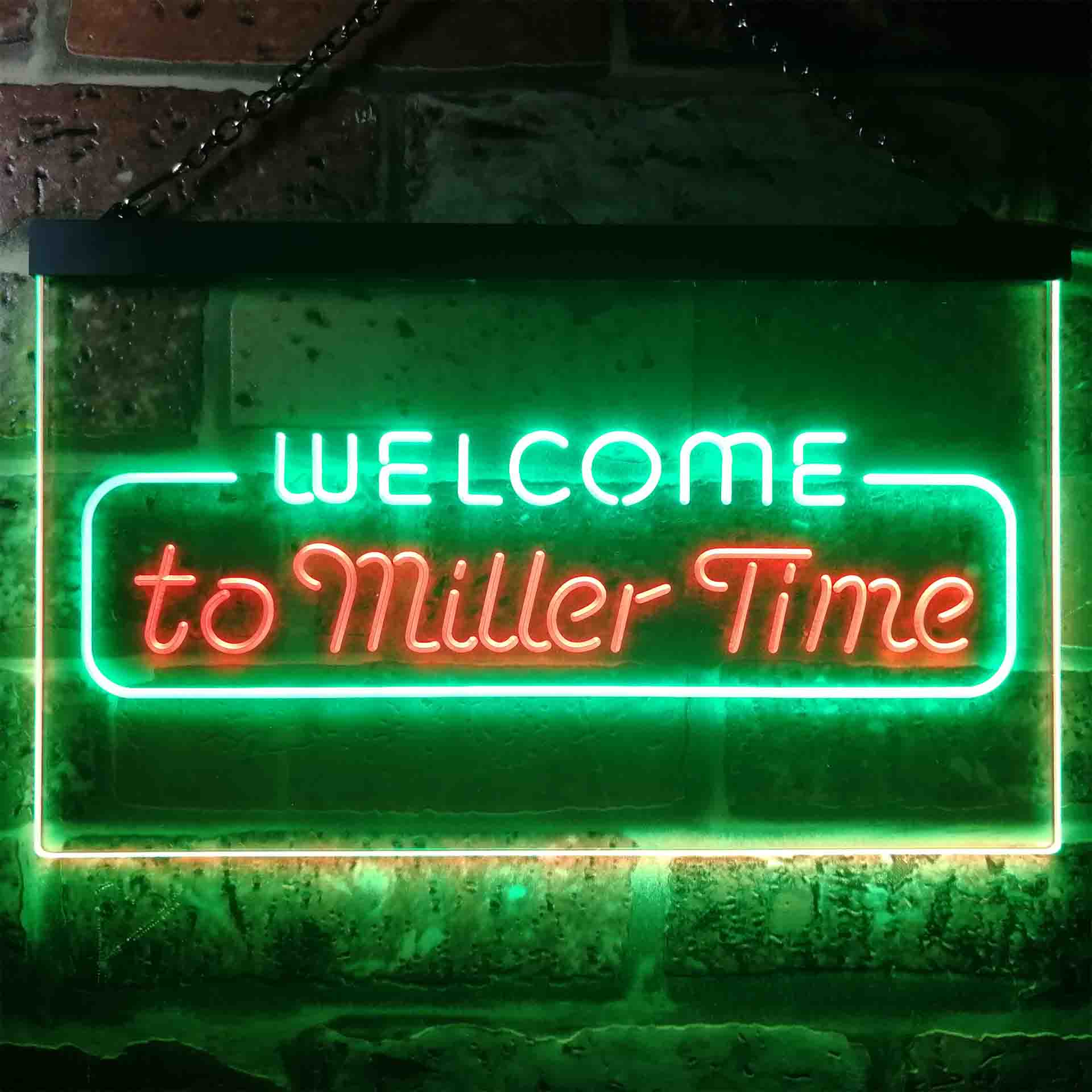 Welcome Miller Time Bar Neon LED Sign