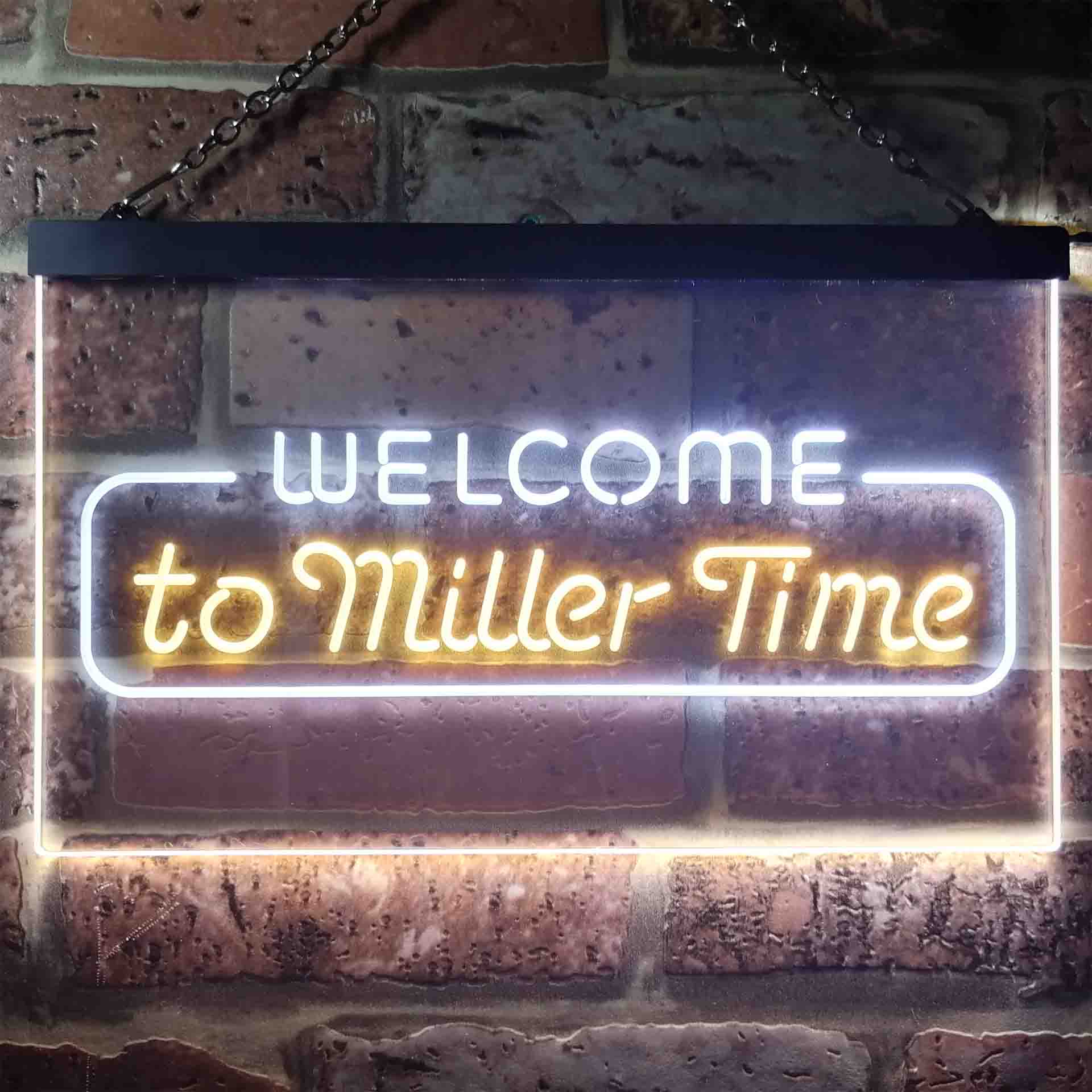 Welcome Miller Time Bar Neon LED Sign