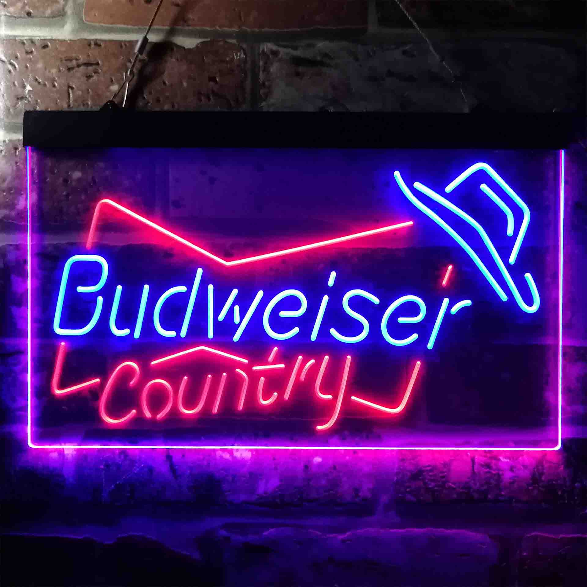 Budweiser Country Cowboys Bowtie Hat Neon LED Sign