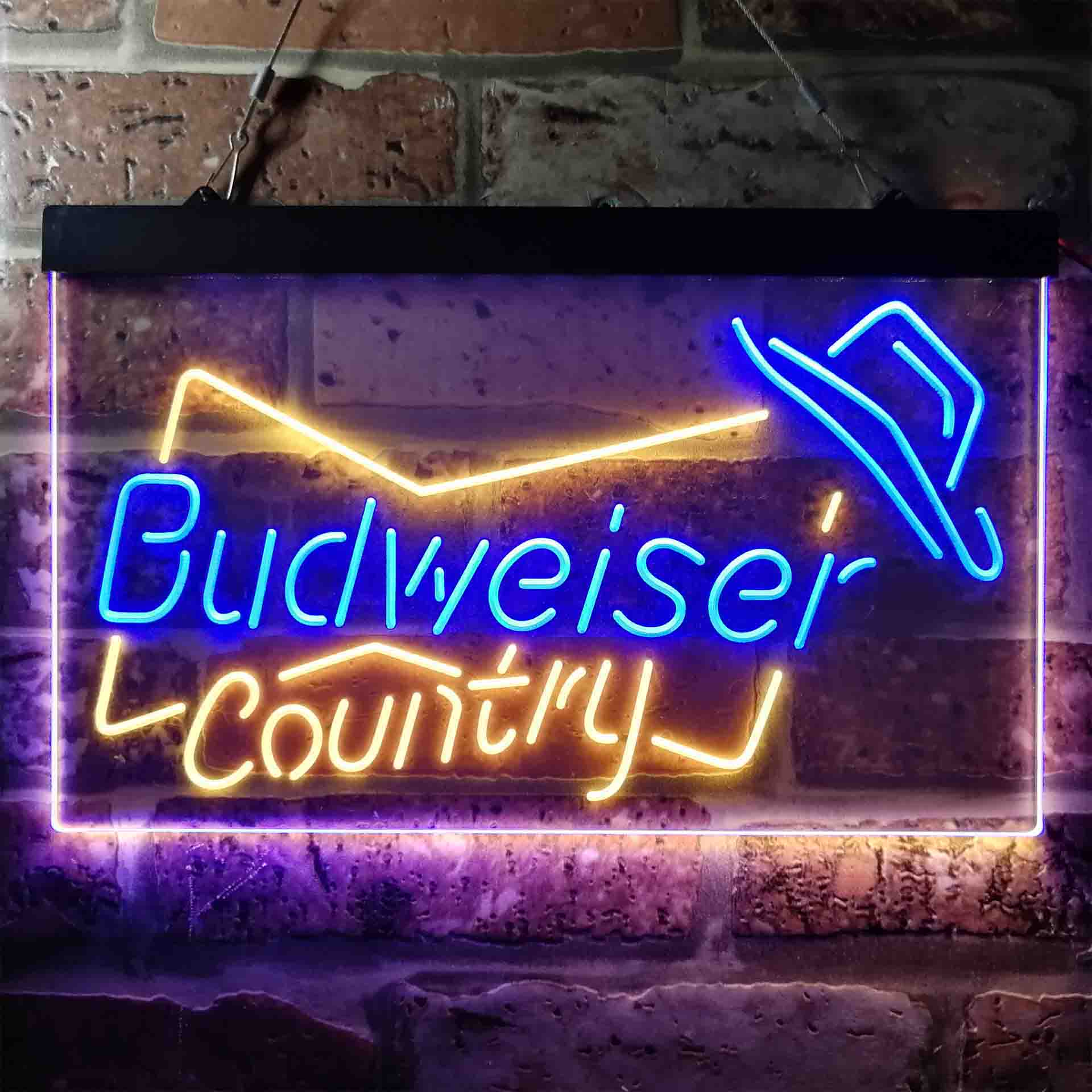 Budweiser Country Cowboys Bowtie Hat Neon LED Sign