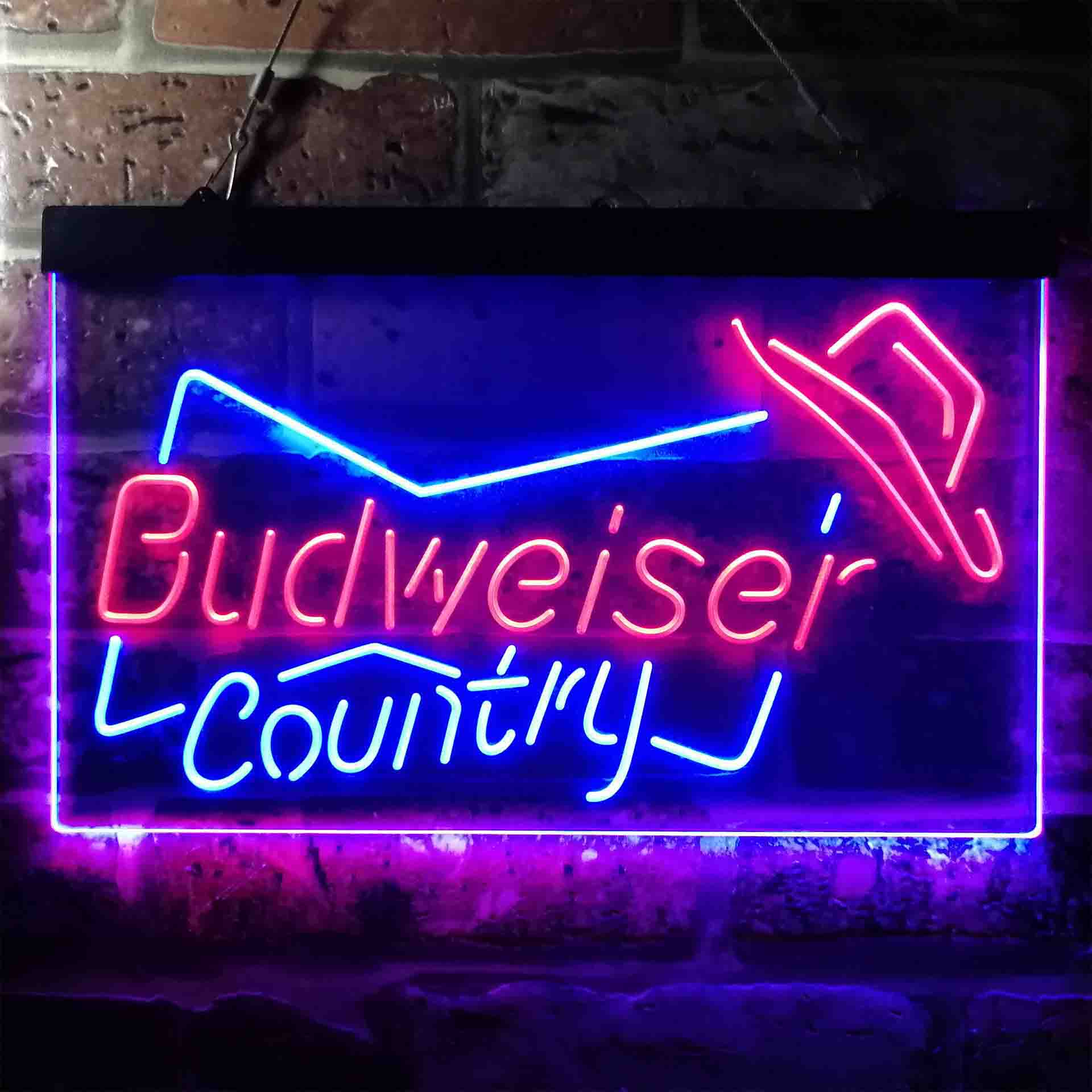 Budweiser Country Cowboys Bowtie Hat Neon LED Sign