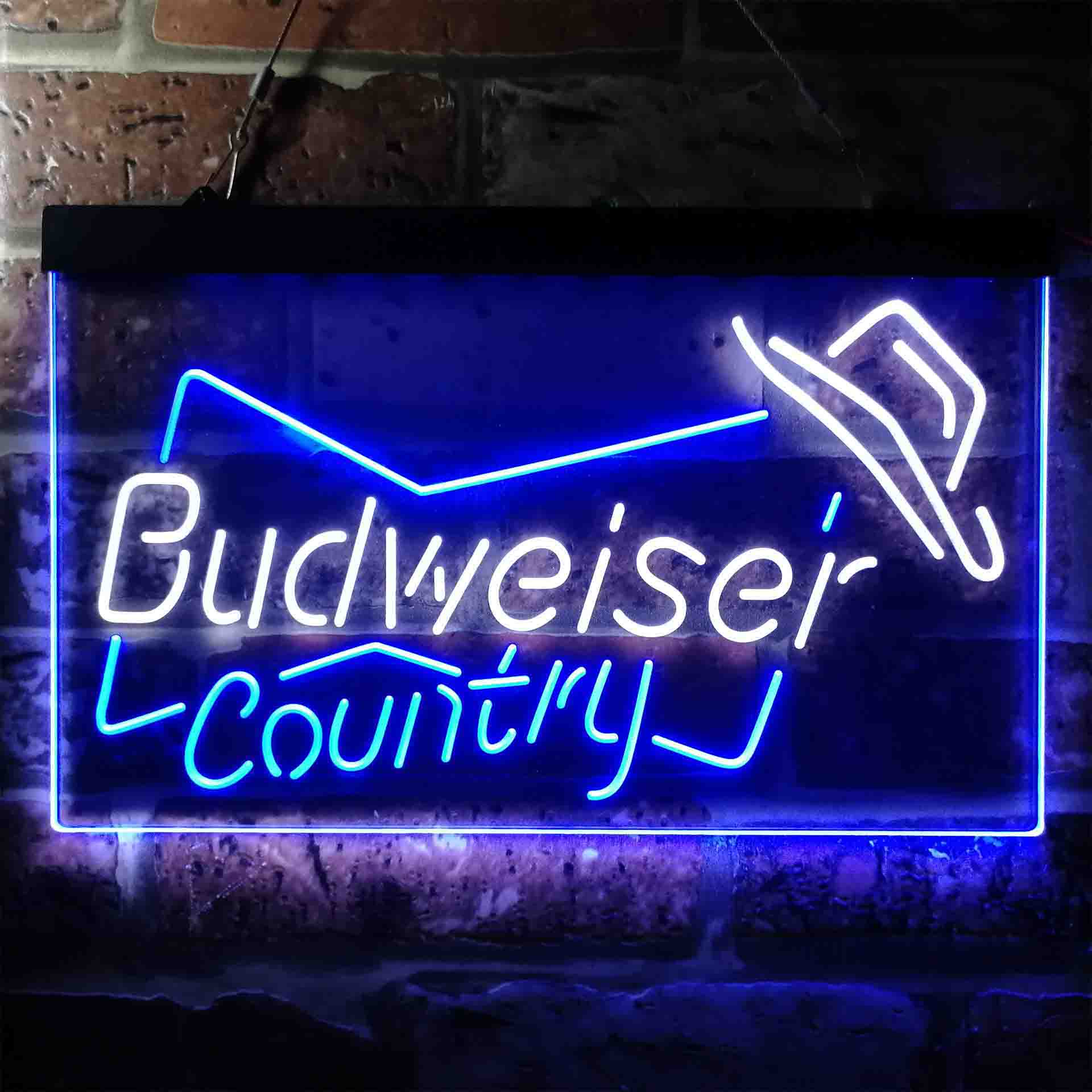 Budweiser Country Cowboys Bowtie Hat Neon LED Sign