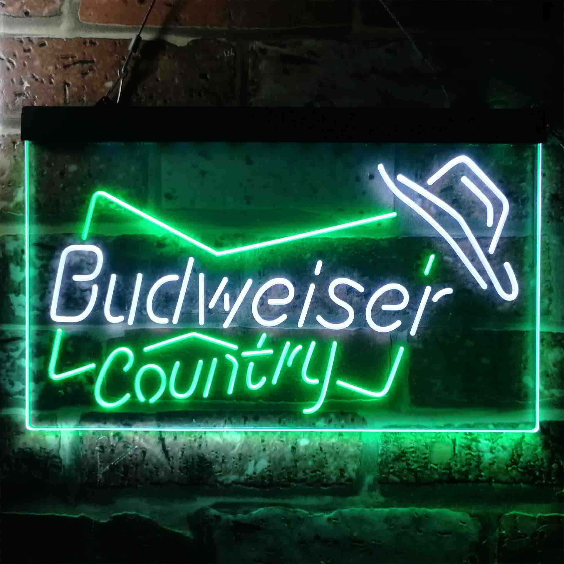 Budweiser Country Cowboys Bowtie Hat Neon LED Sign