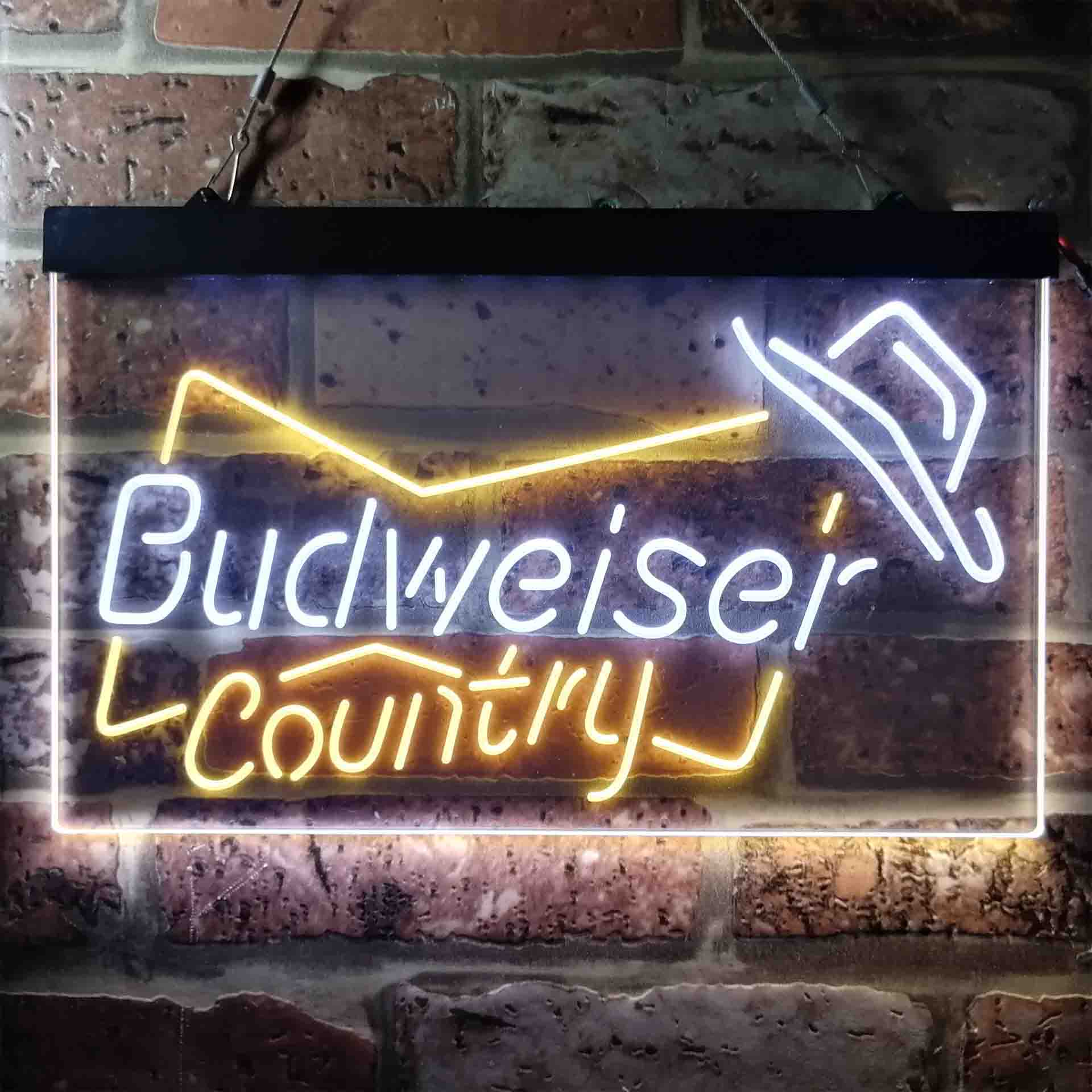 Budweiser Country Cowboys Bowtie Hat Neon LED Sign